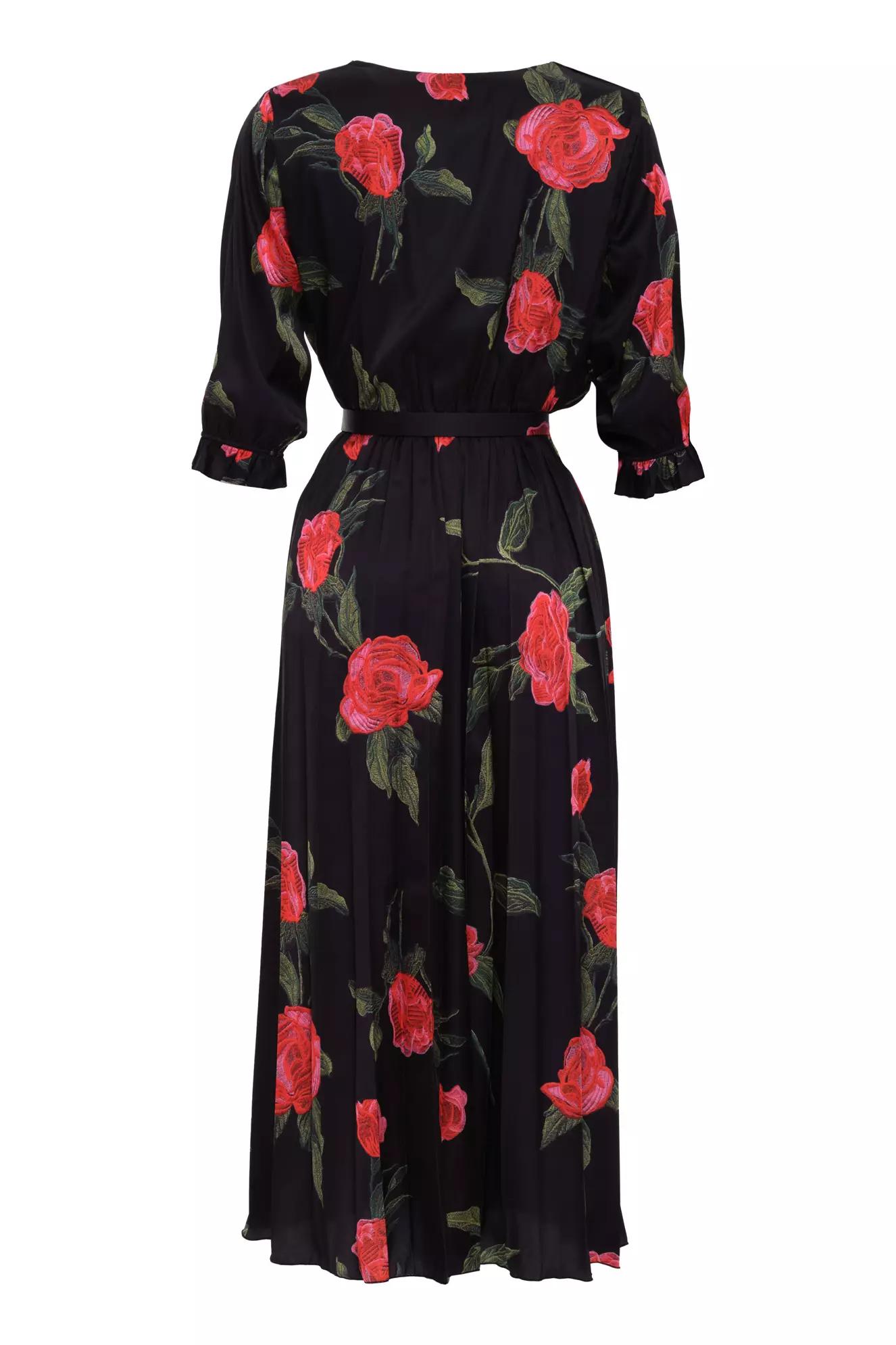 Printed satin long sleeve maxi dress