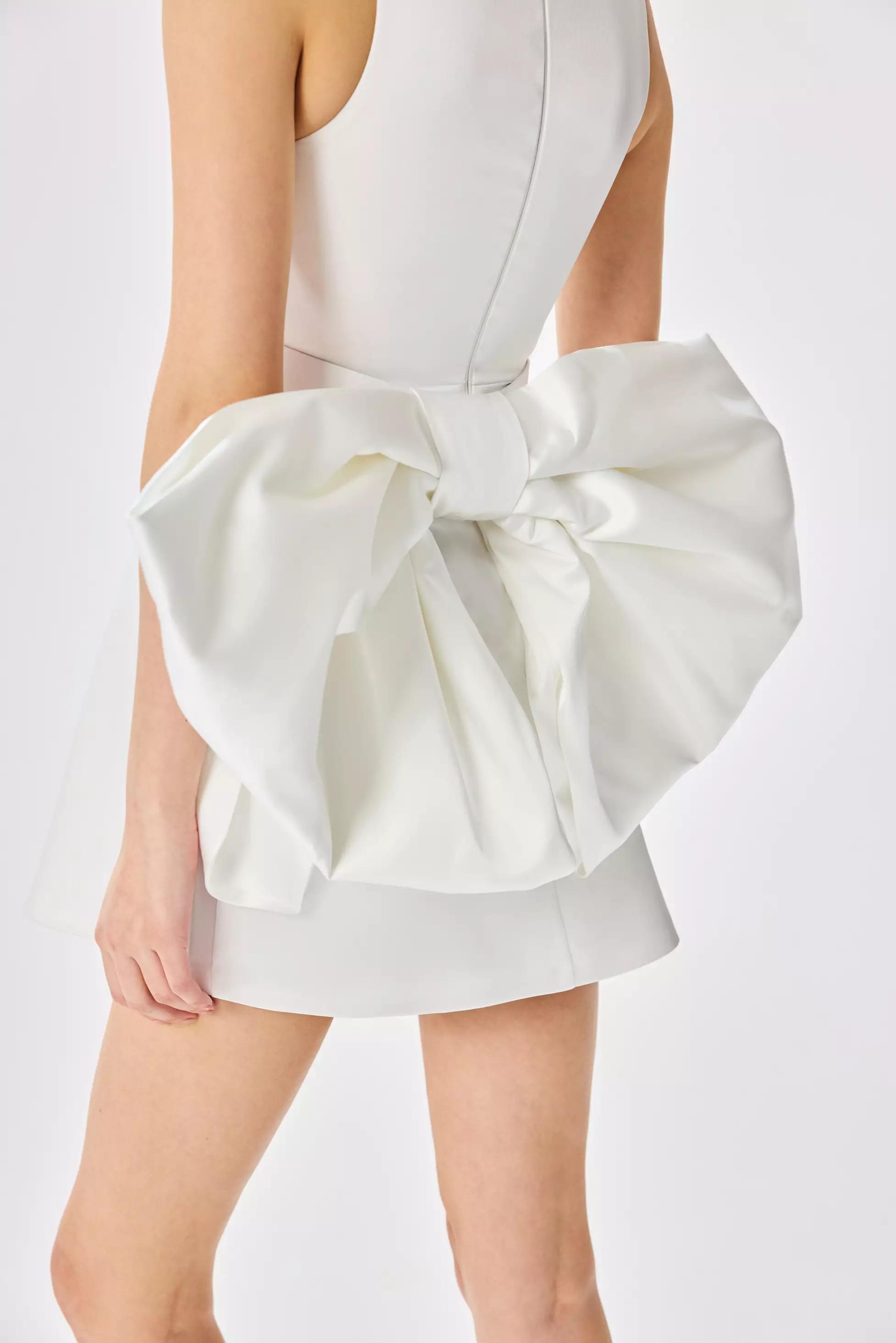 White satin sleeveless mini dress