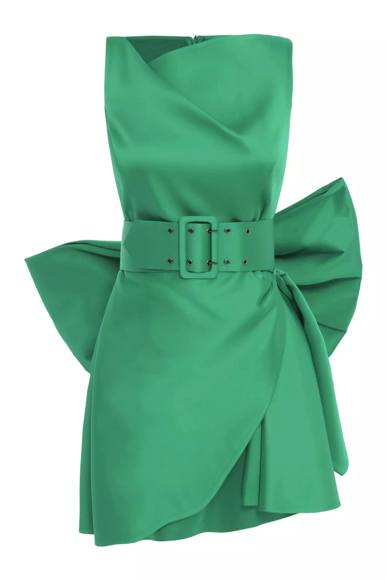 Green satin sleeveless mini dress