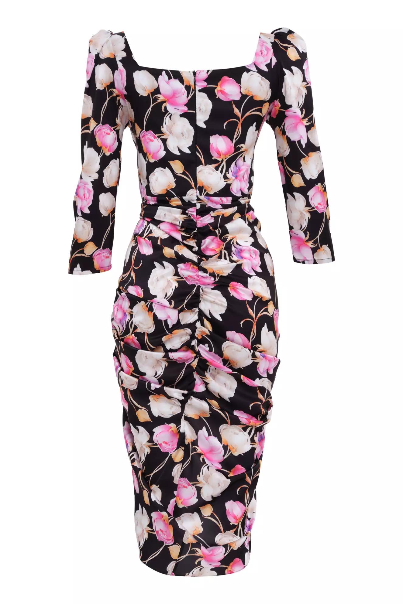 Printed satin long sleeve midi dress