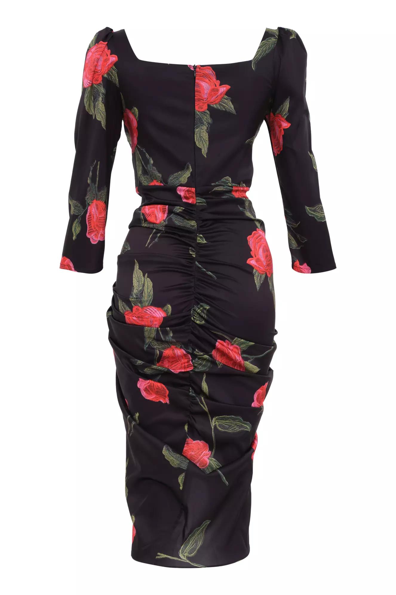 Printed satin long sleeve midi dress