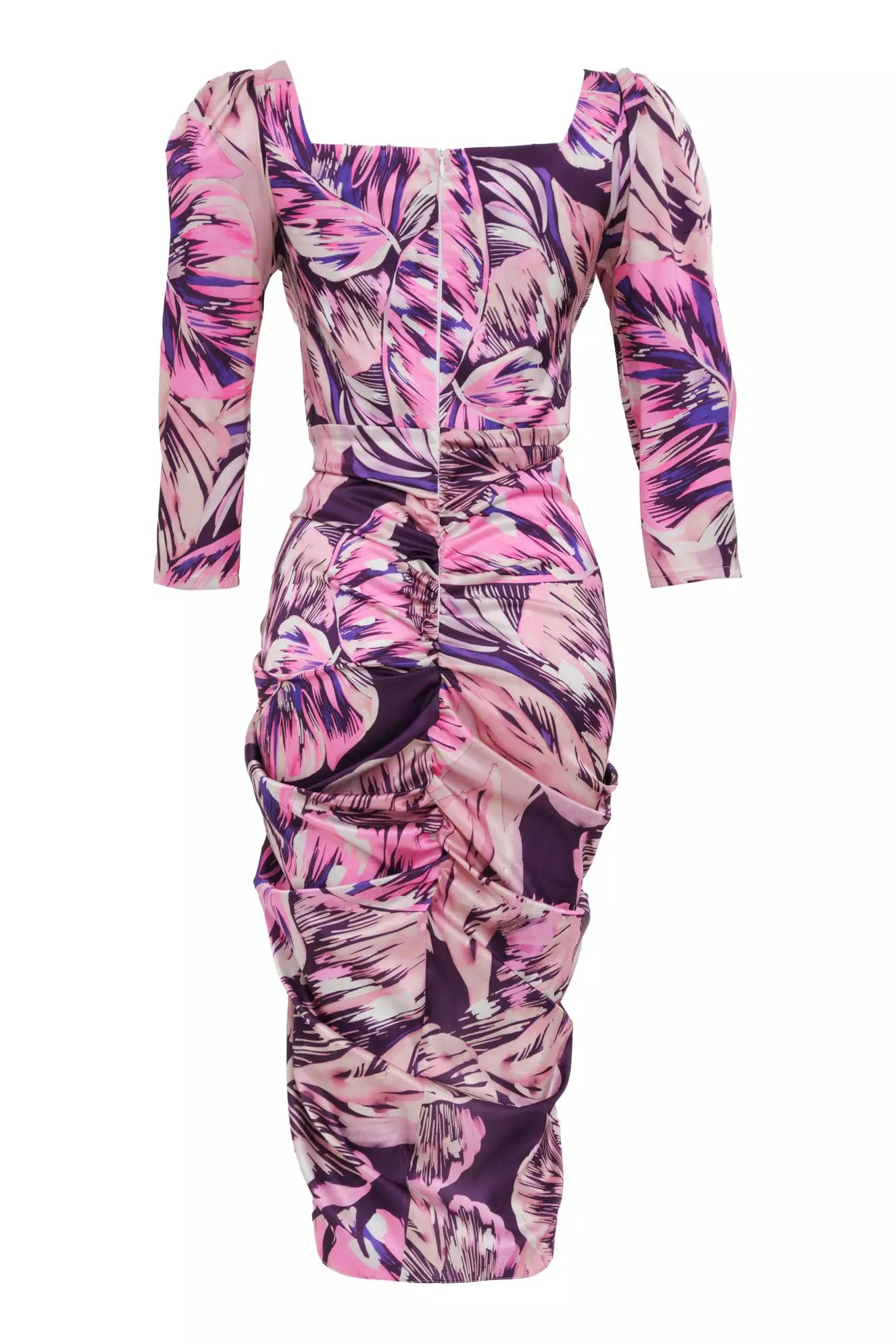 Printed satin long sleeve midi dress