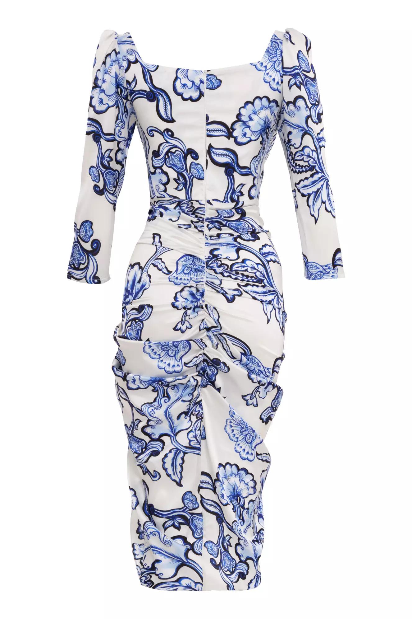 Printed satin long sleeve midi dress