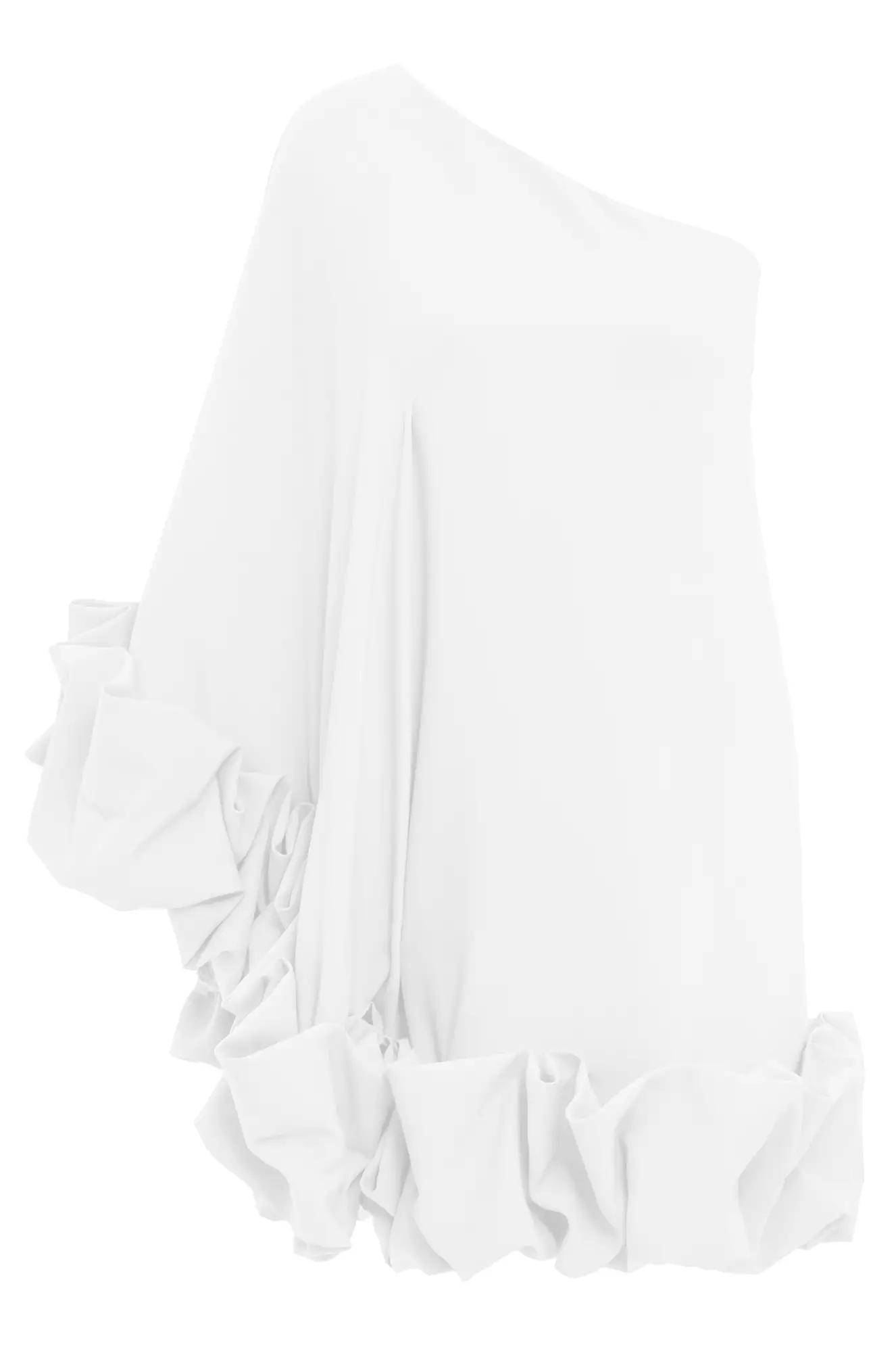 White crepe one arm mini dress