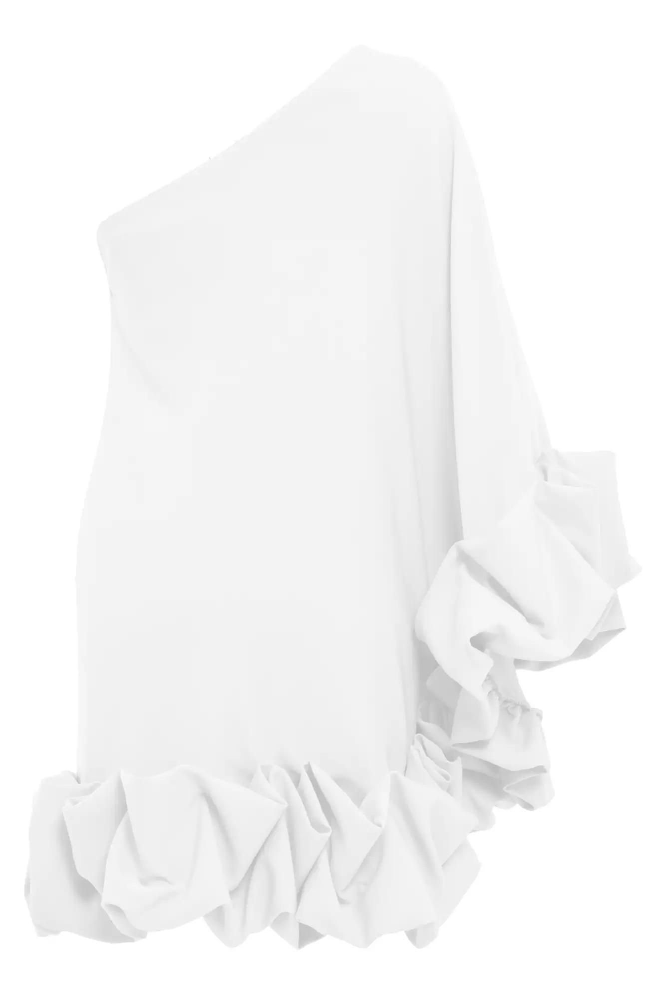 White crepe one arm mini dress