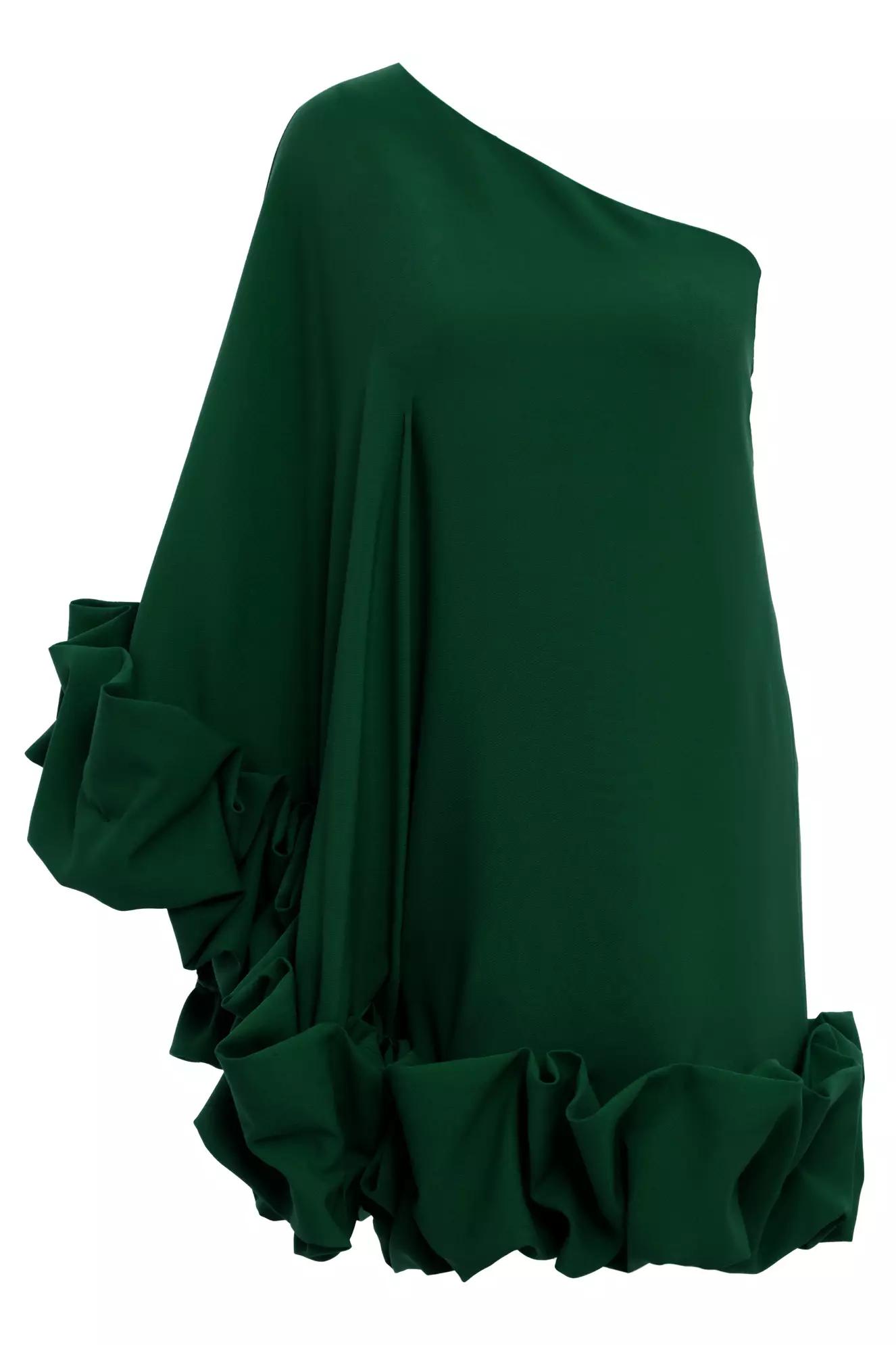 Green crepe one arm mini dress