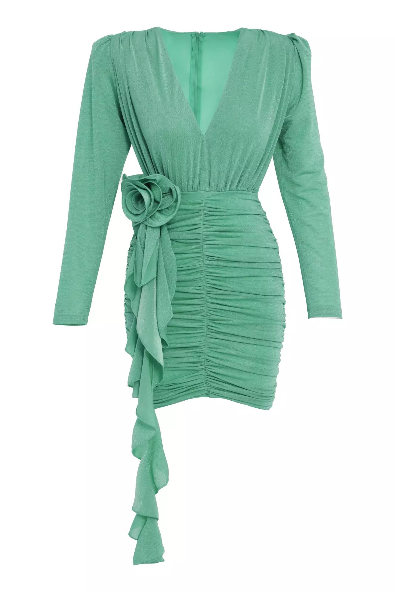 Green knitted long sleeve mini dress