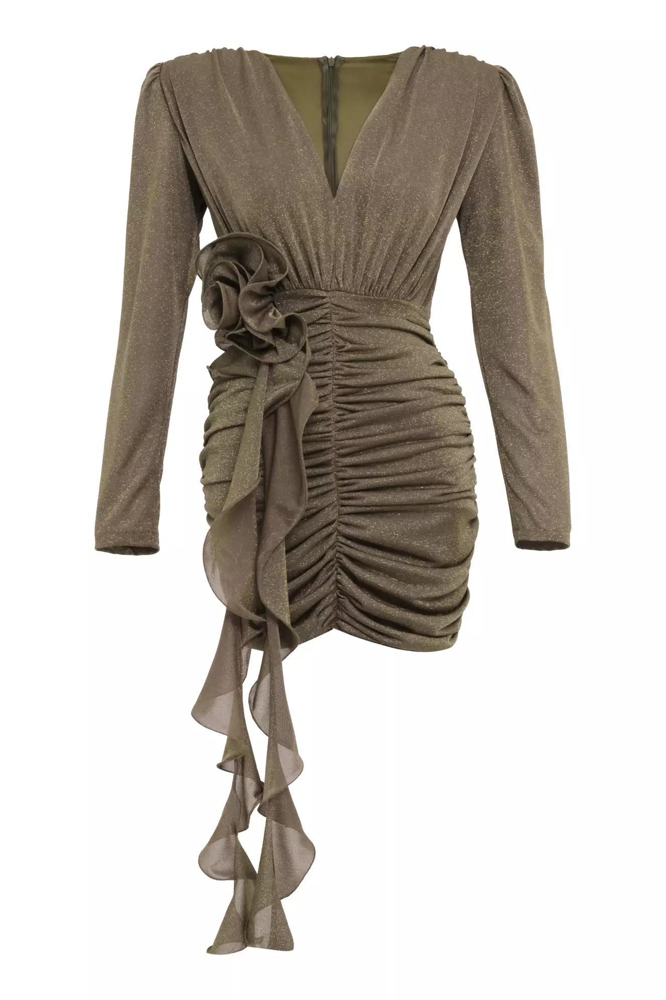 Khaki knitted long sleeve mini dress