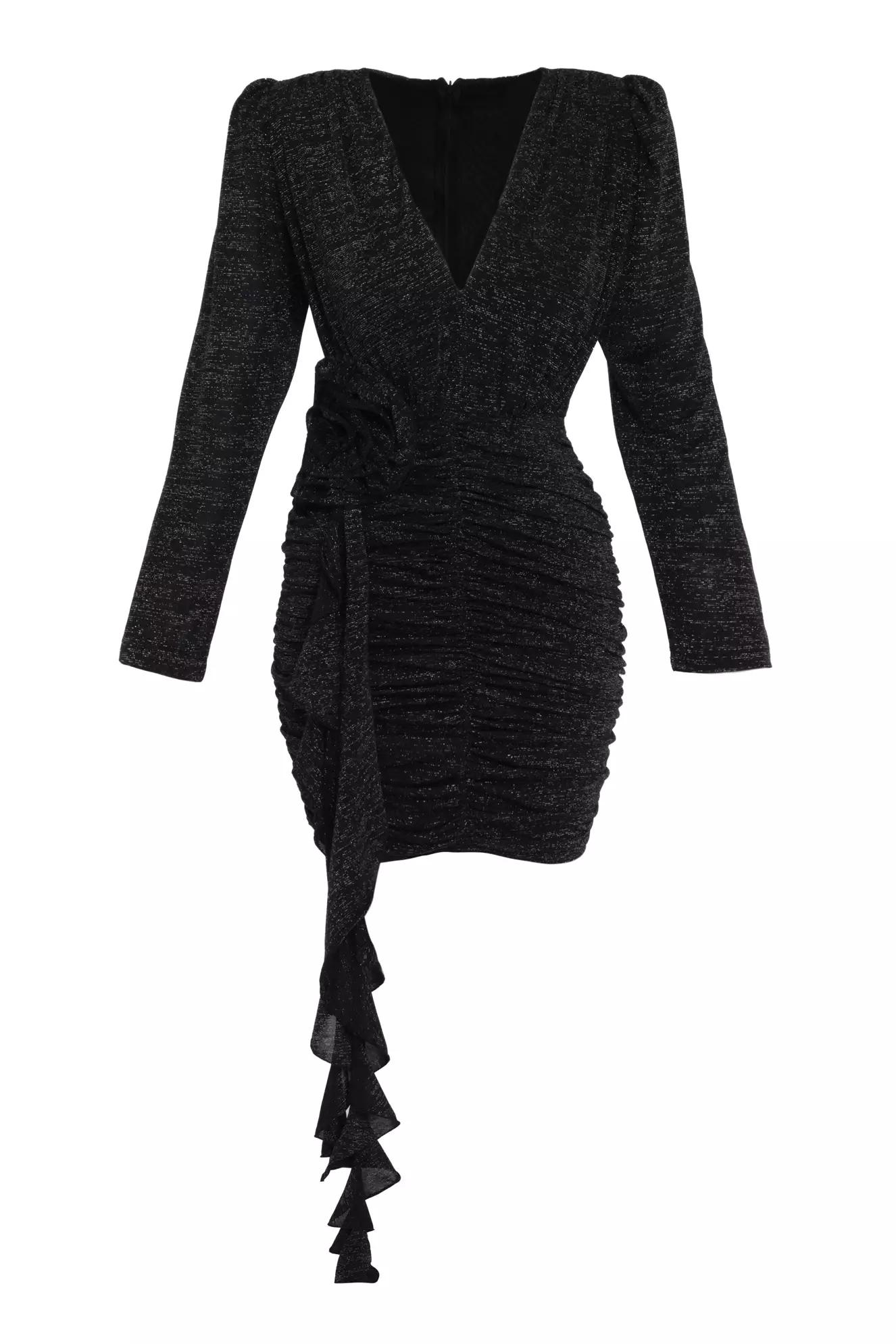 Siyah gümüş knitted long sleeve mini dress