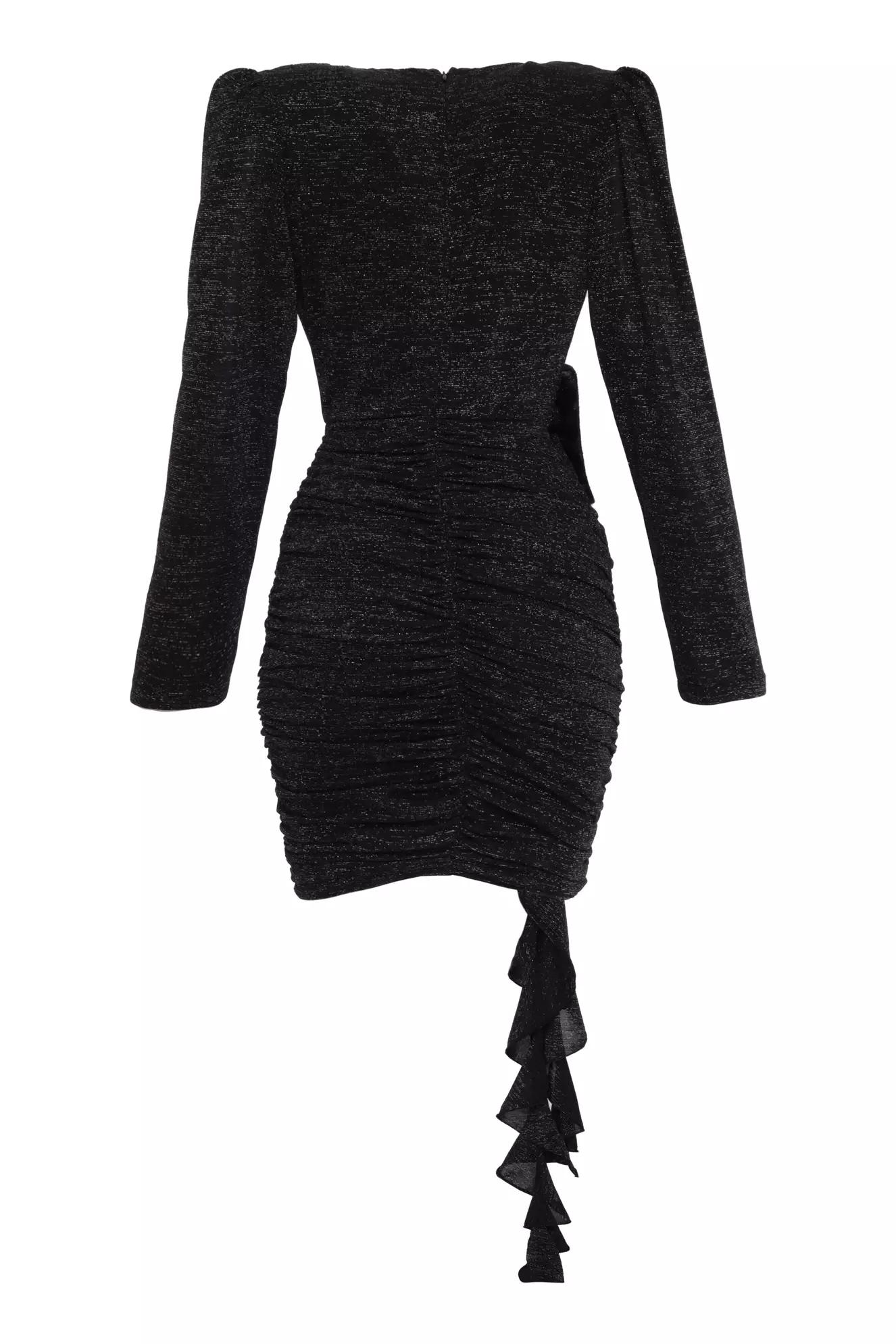 Siyah gümüş knitted long sleeve mini dress