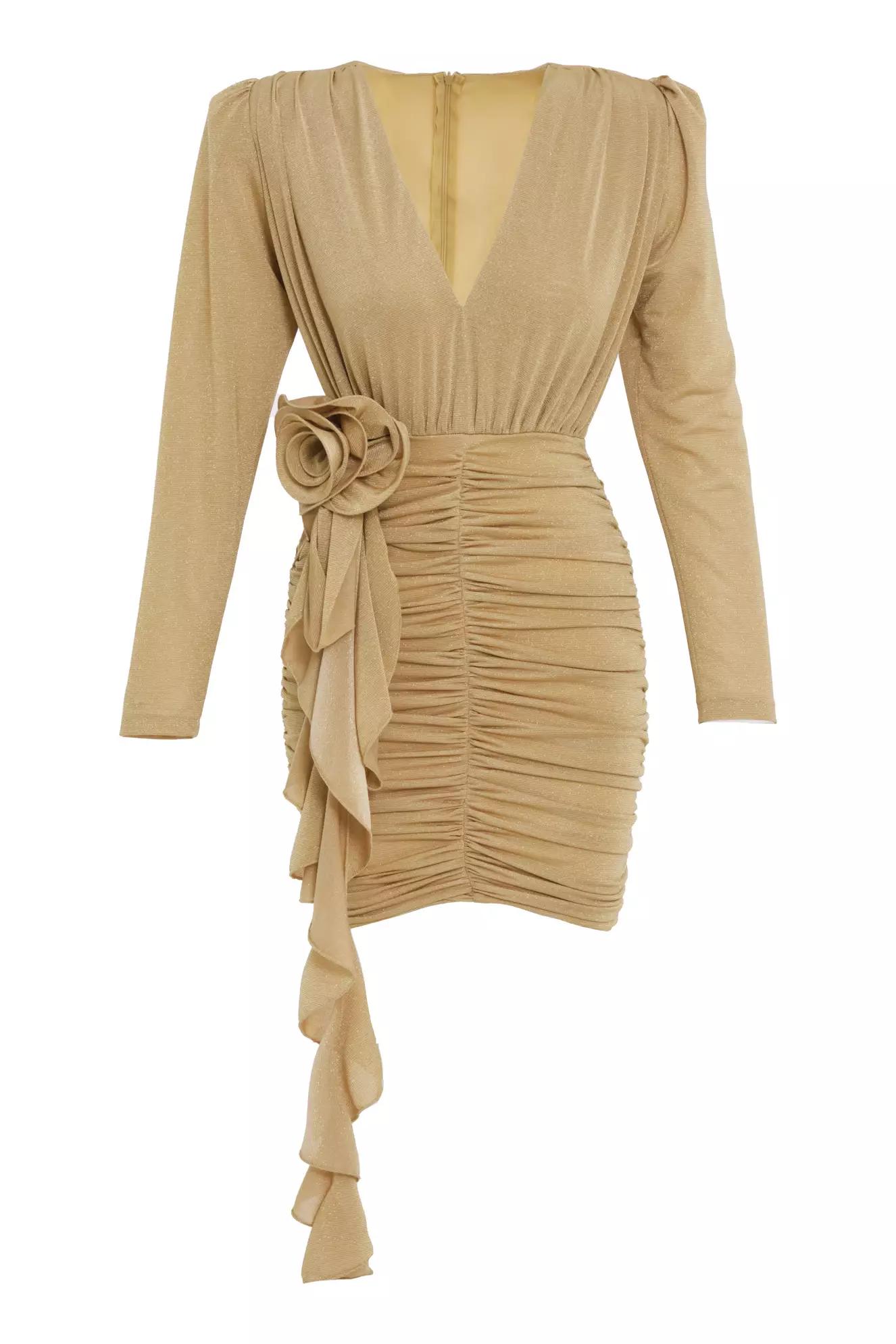 Camel knitted long sleeve mini dress