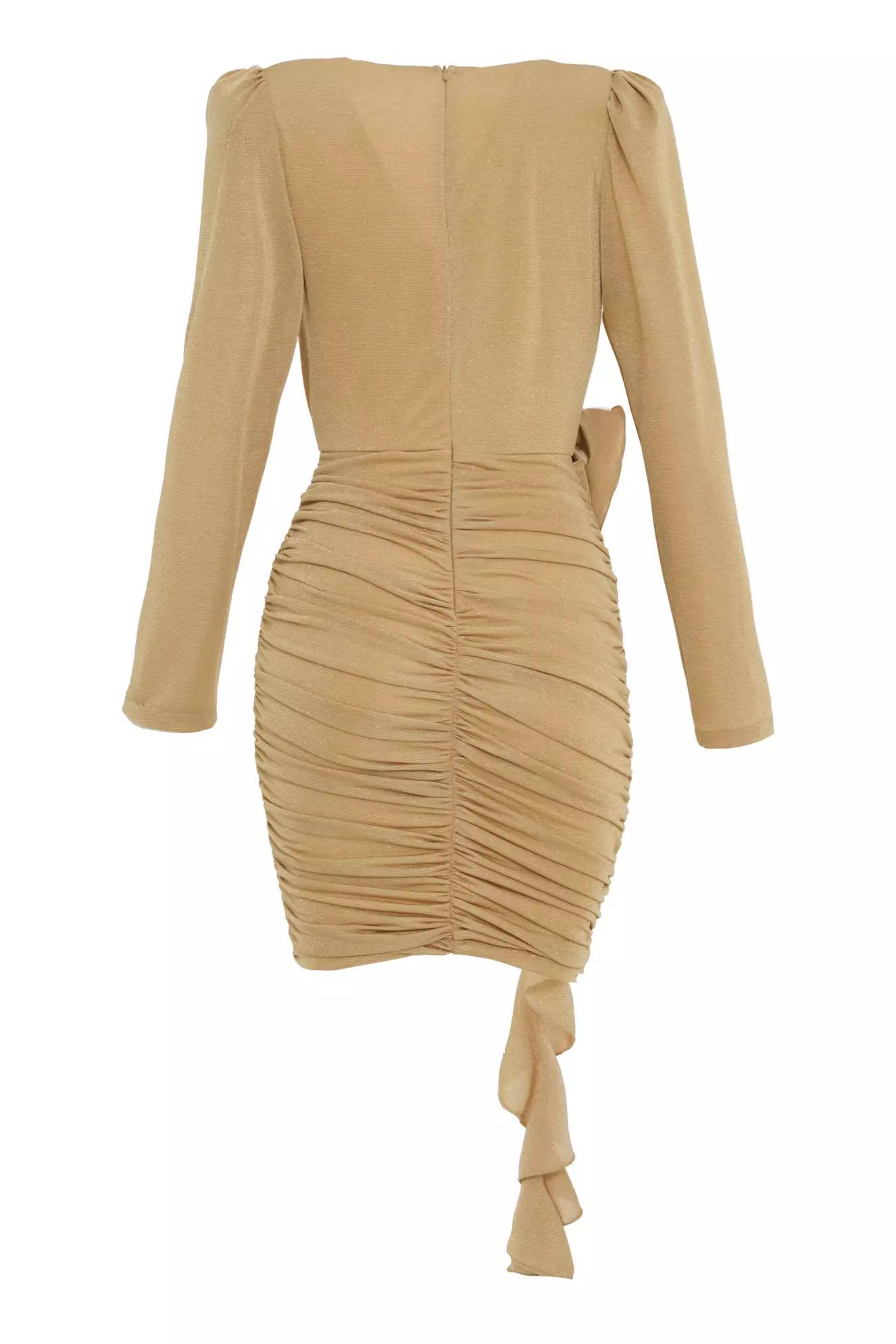 Camel knitted long sleeve mini dress