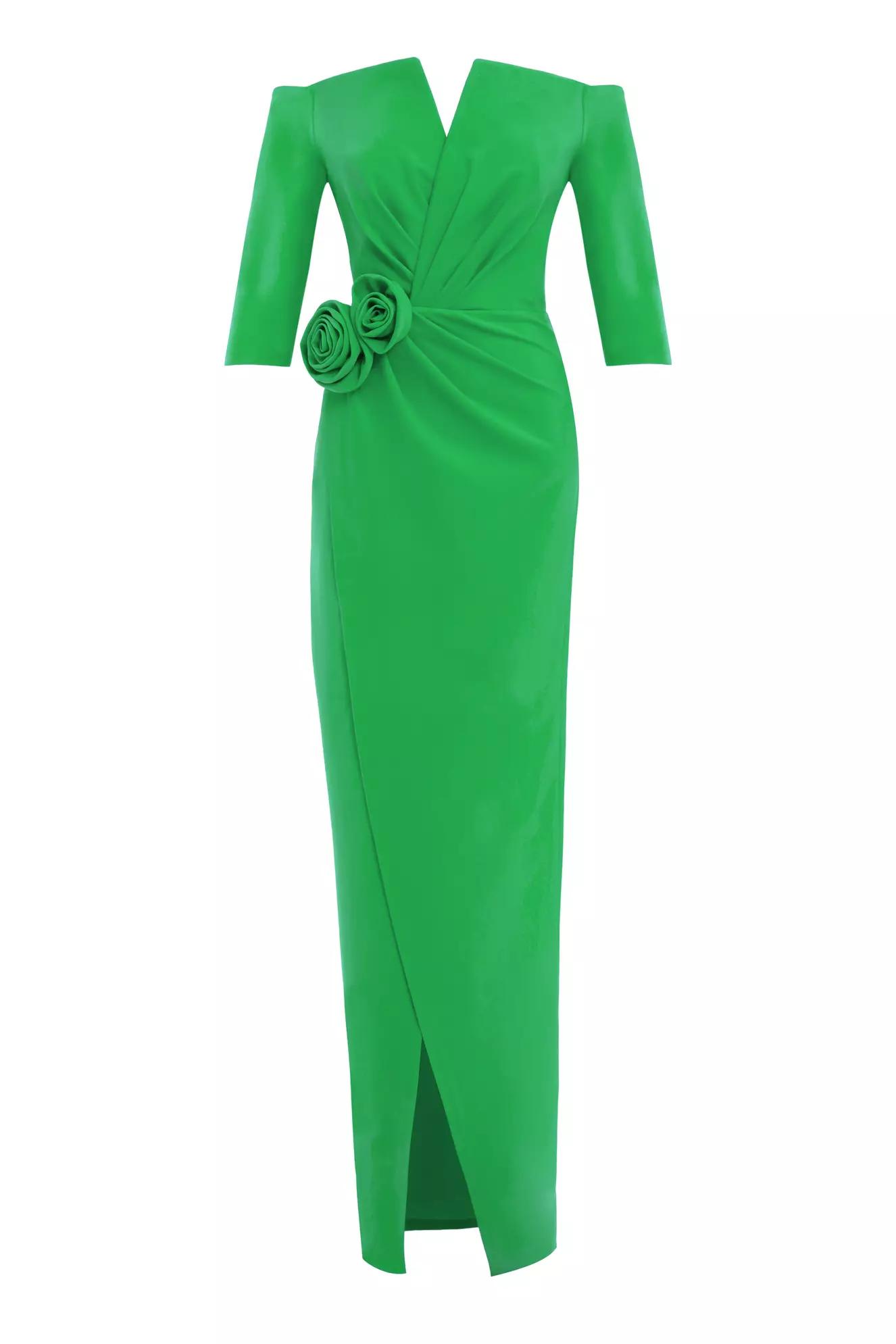 Green crepe kapri kol long dress