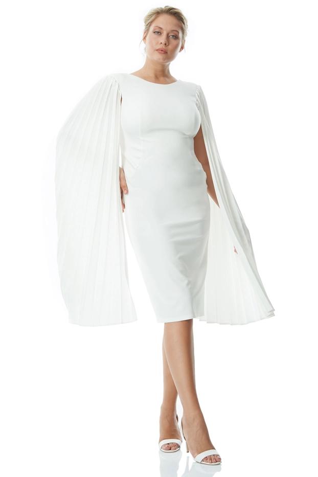 White plus size crepe long sleeve maxi dress