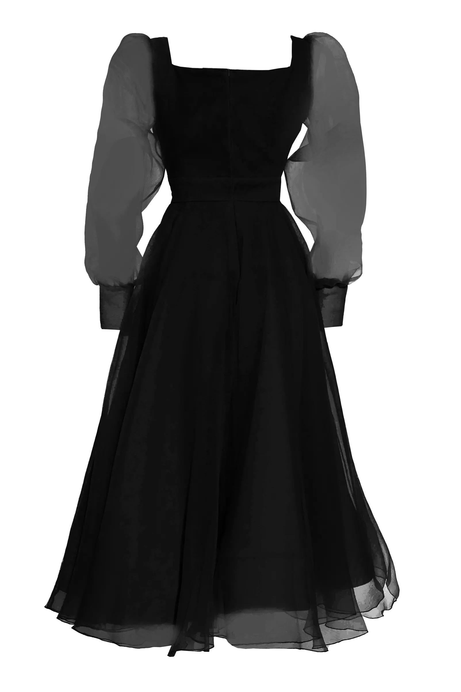 Black tulle long sleeve maxi dress