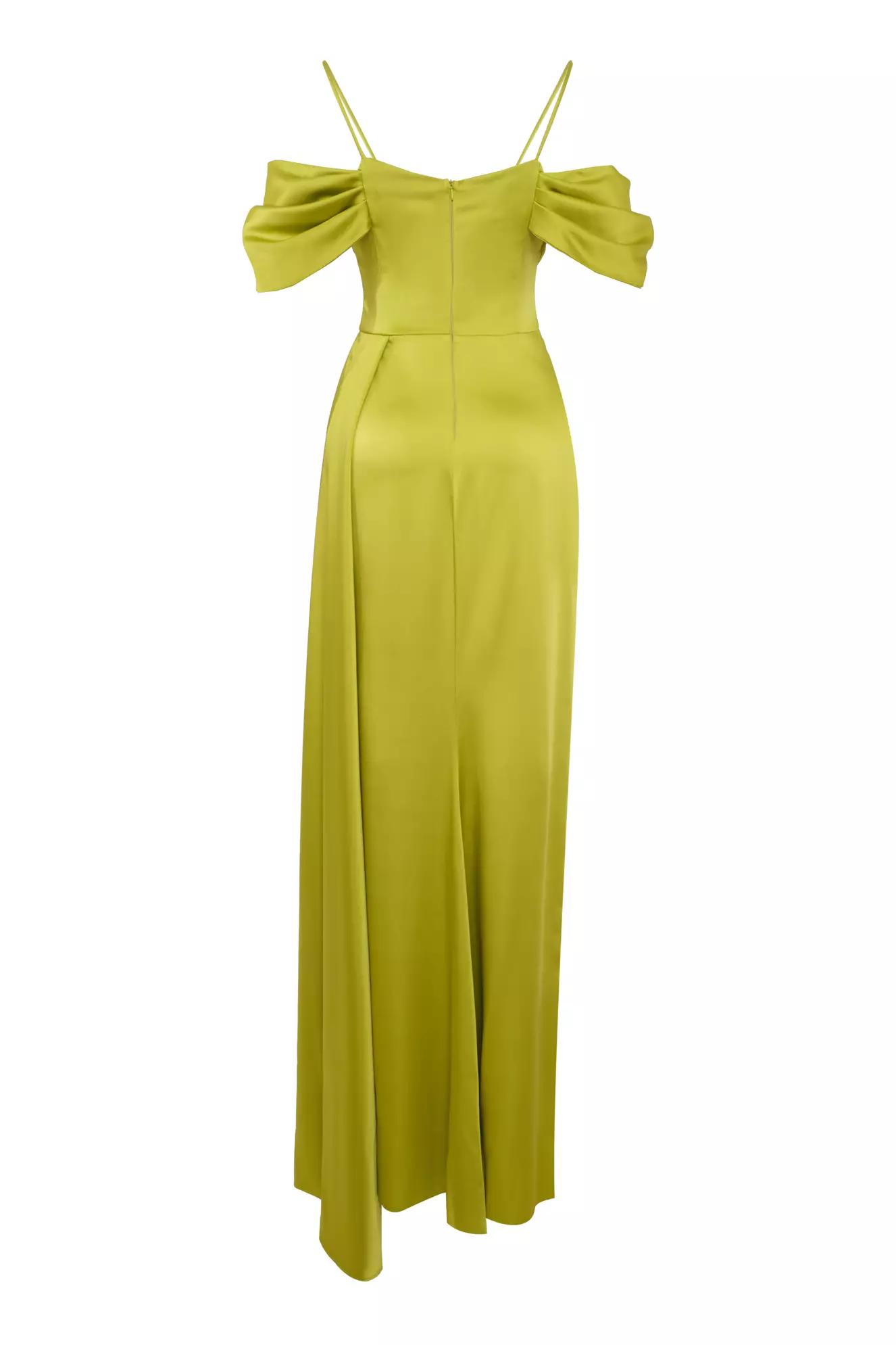 Pistachio green satin sleeveless long dress