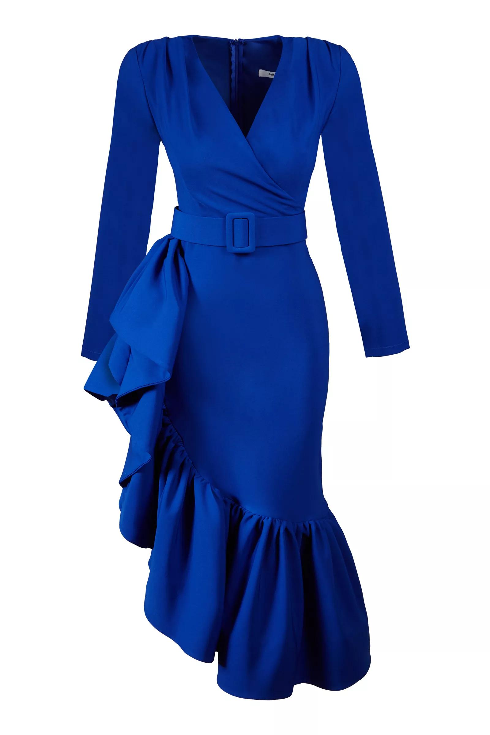 Blue crepe long sleeve maxi dress