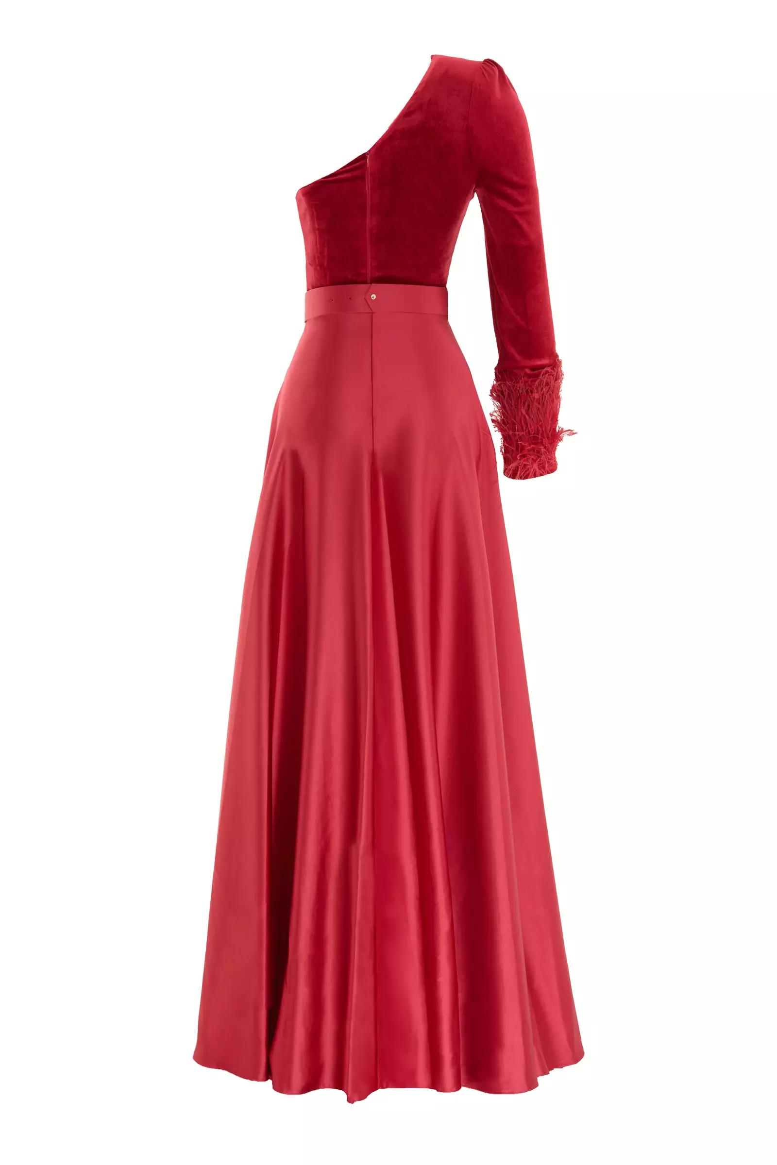 Red velvet one arm maxi dress