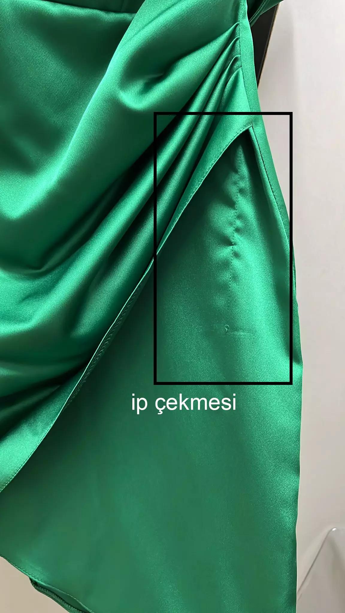 Green satin sleeveless mini dress