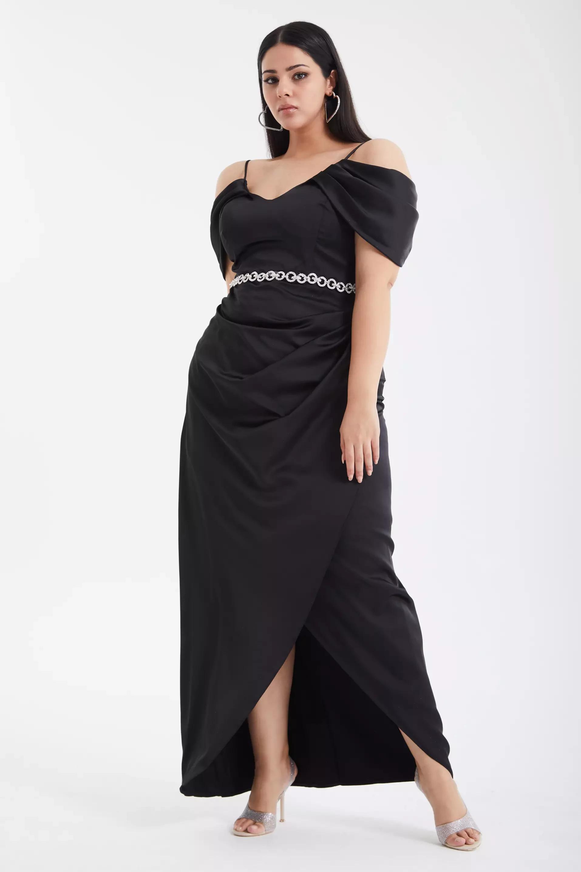 Black plus size satin sleeveless maxi dress