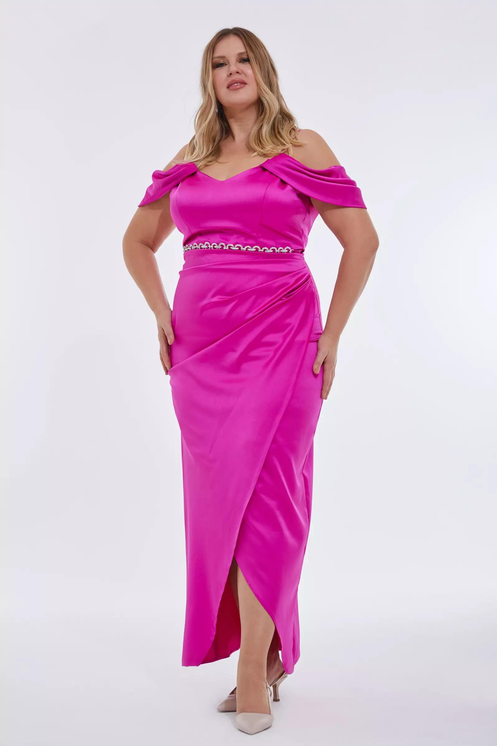 Fuchsia plus size satin sleeveless maxi dress