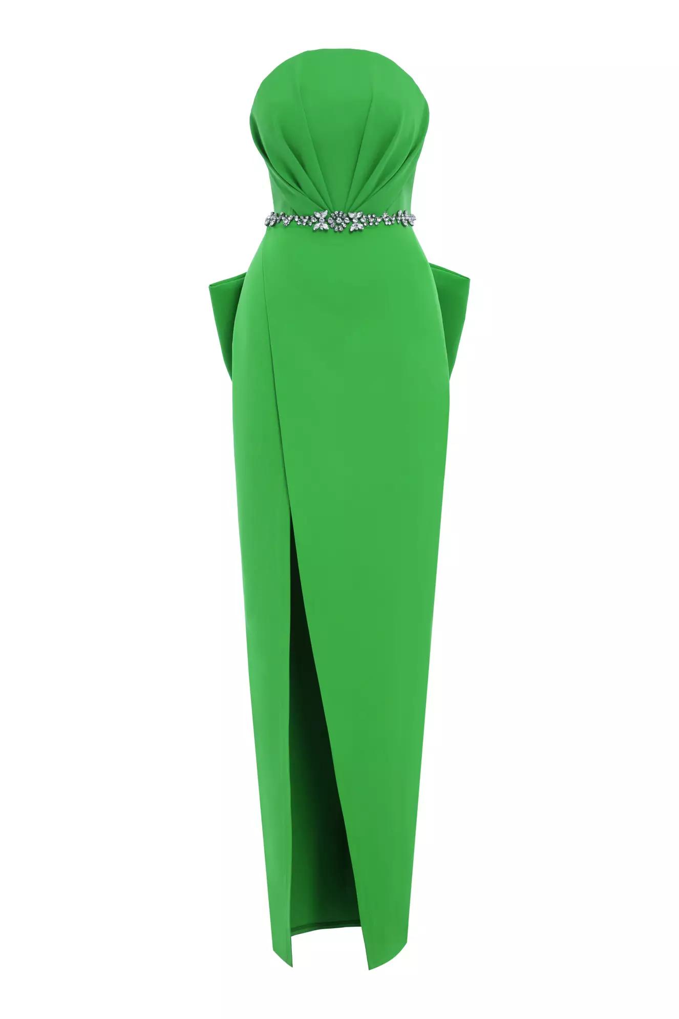 Green crepe sleeveless long dress