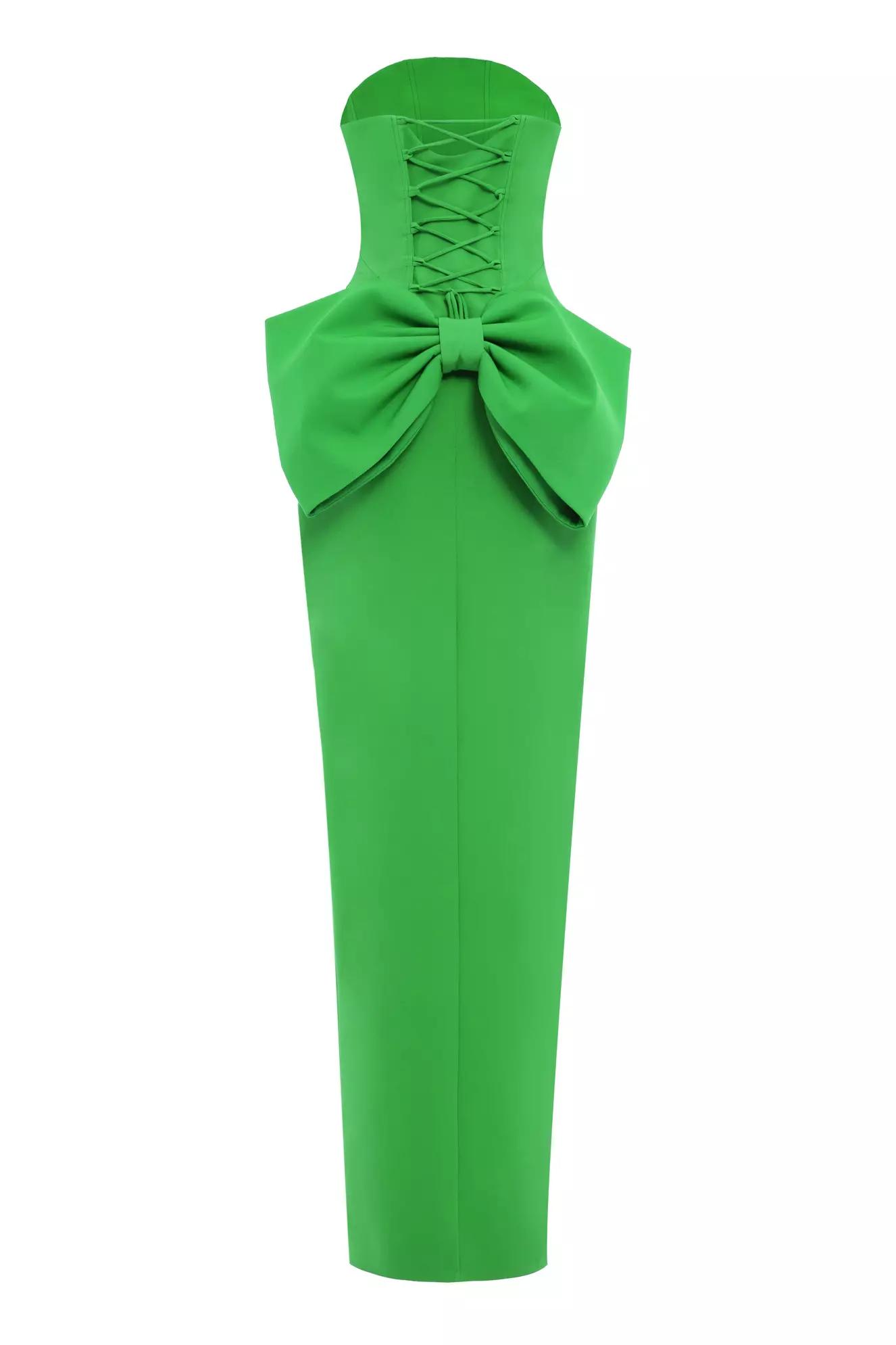 Green crepe sleeveless long dress