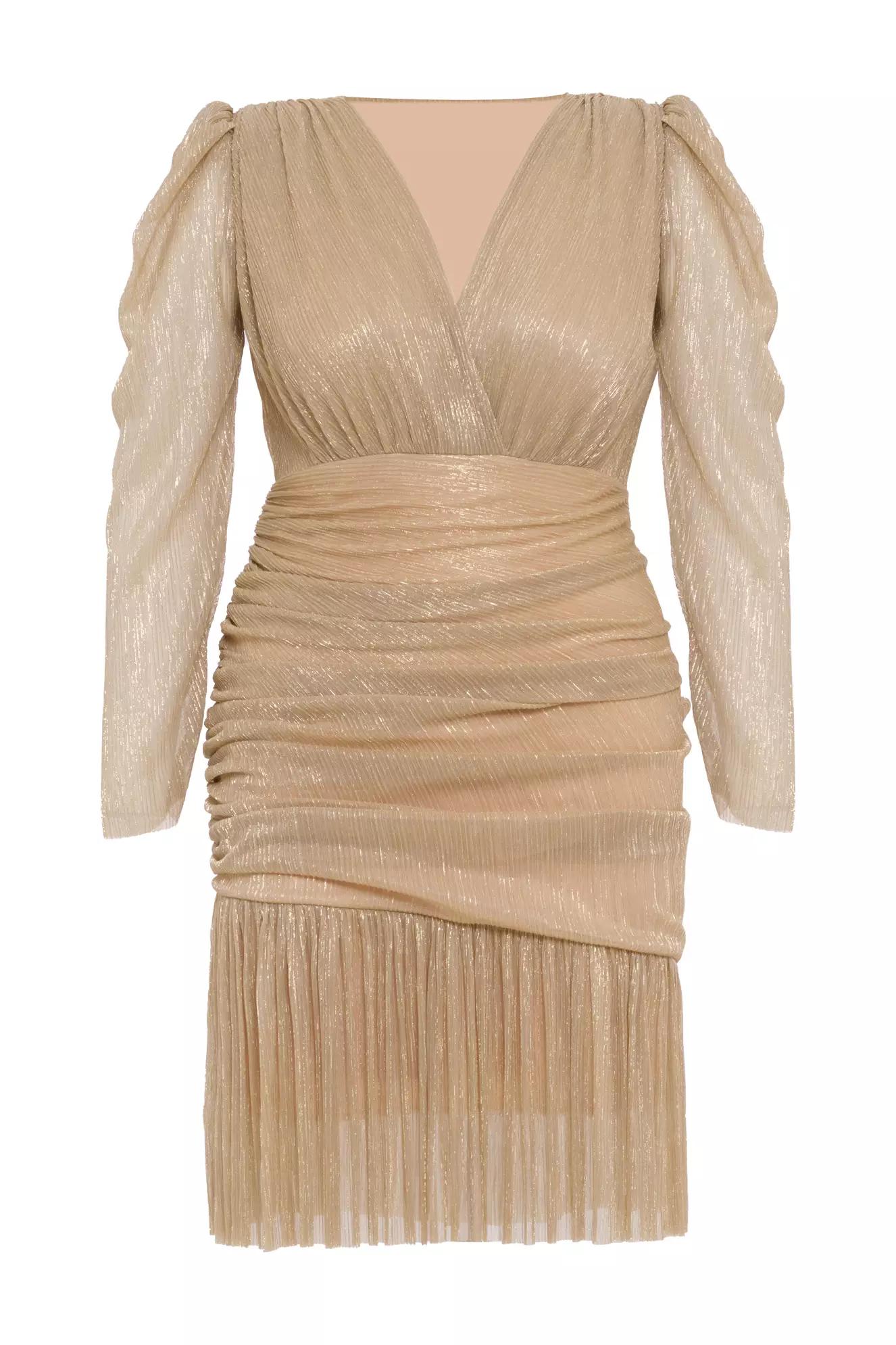 Gold plus size sparky long sleeve midi dress