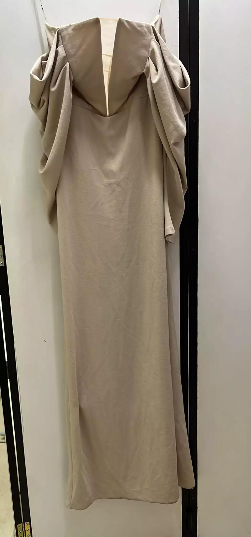 Beige crepe long sleeve maxi dress