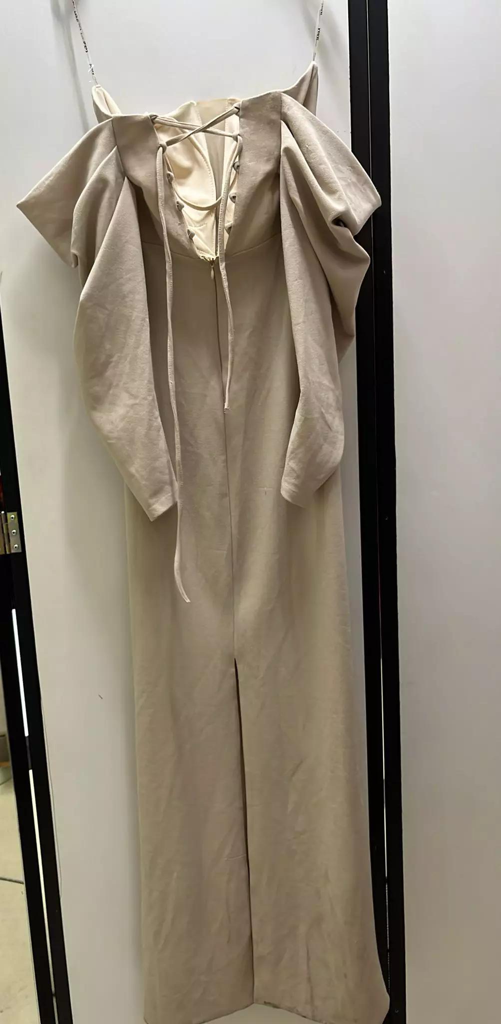 Beige crepe long sleeve maxi dress