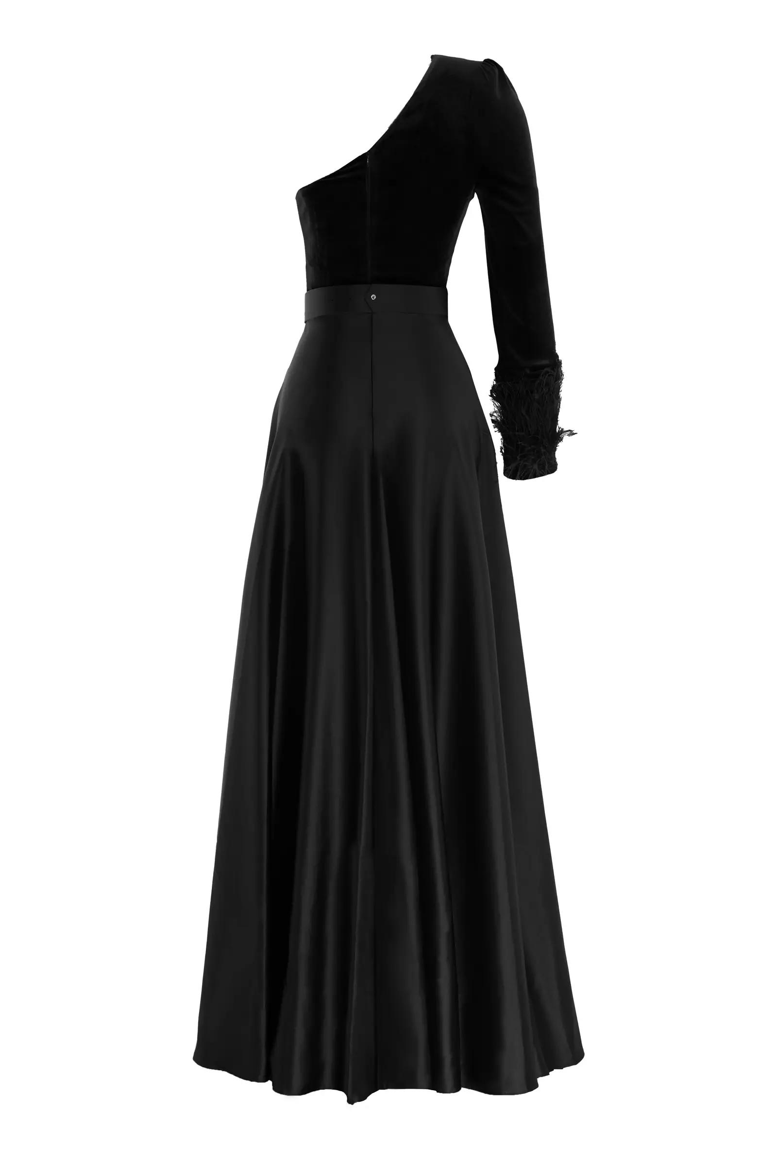 Black velvet one arm maxi dress