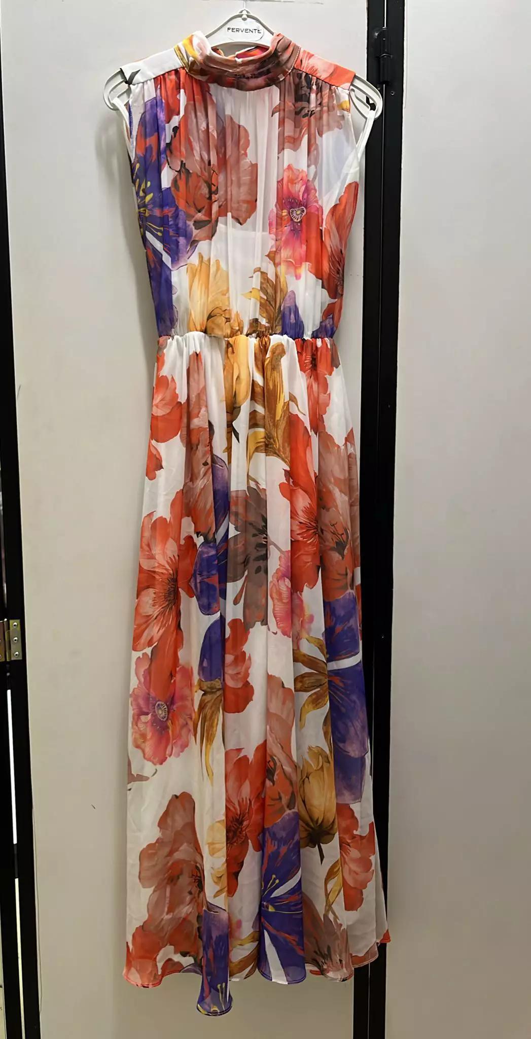 Printed sifon sleeveless maxi dress