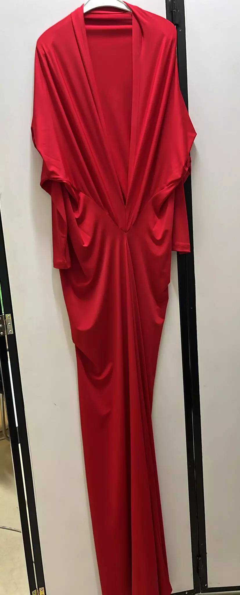 Red plus size knitted long sleeve maxi dress