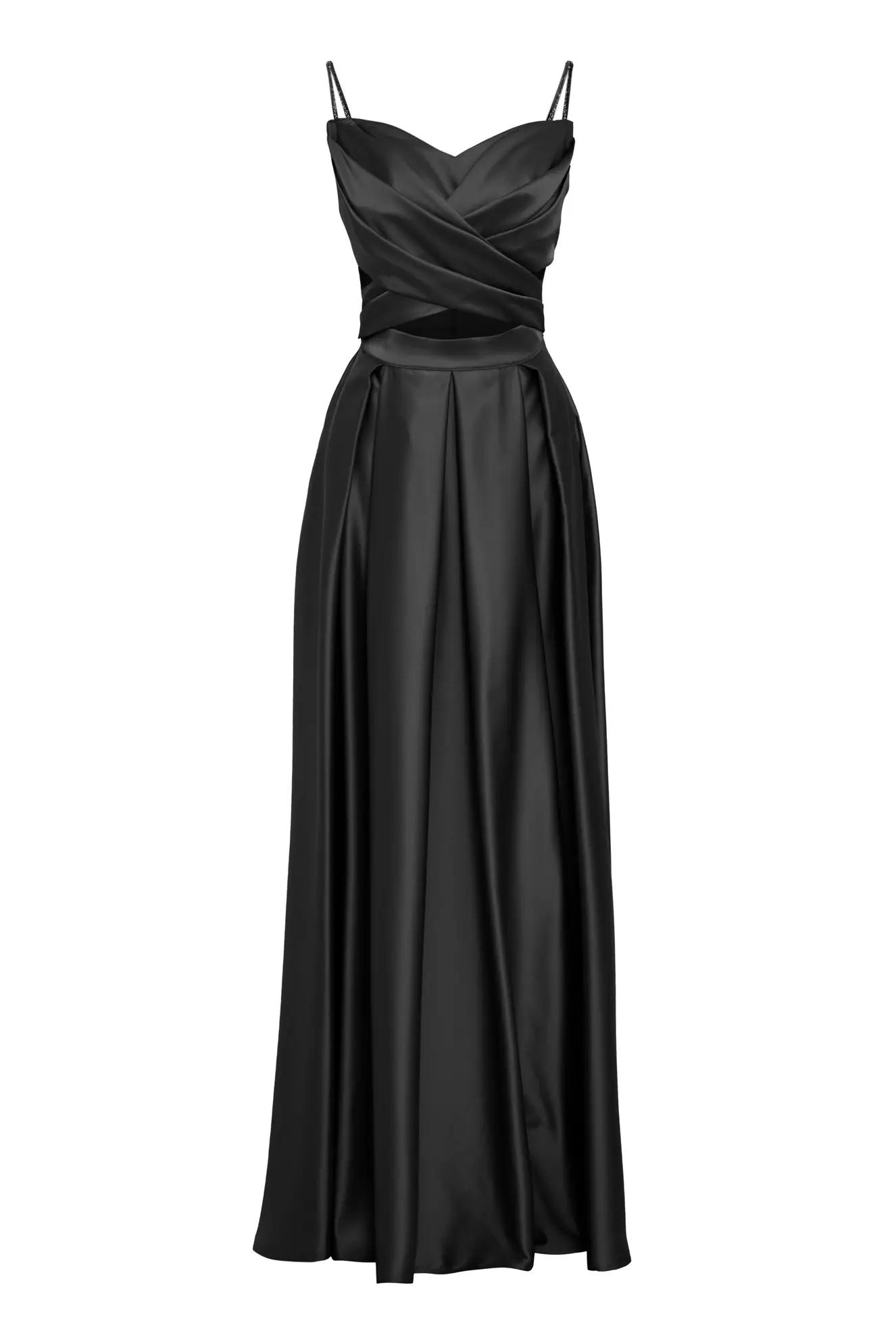 Black satin sleeveless long dress