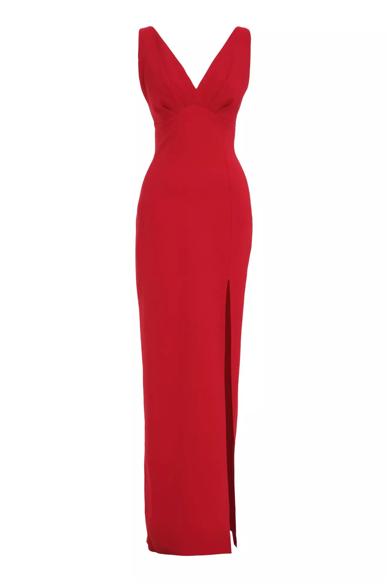 Red crepe sleeveless long dress