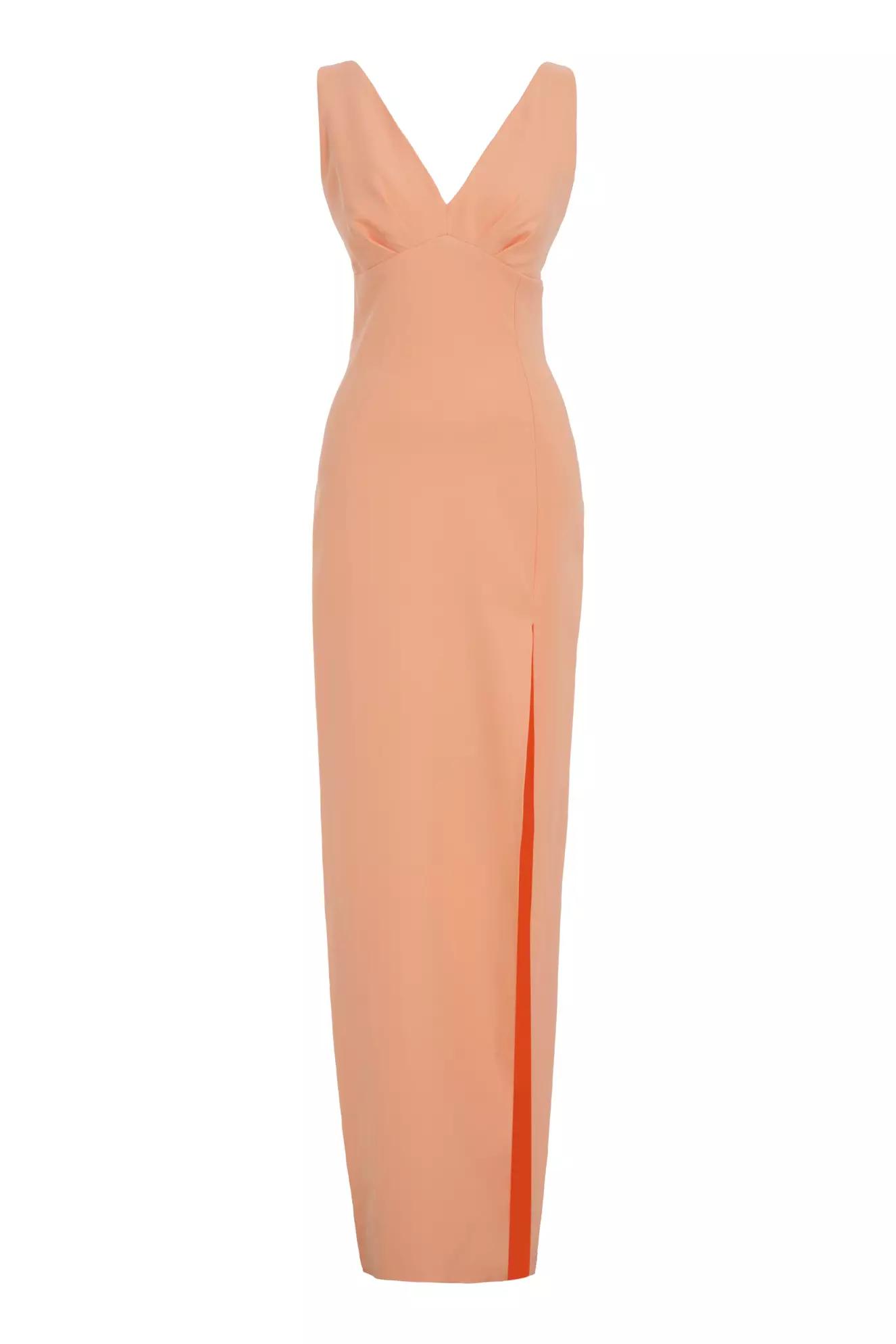 Orange crepe sleeveless long dress