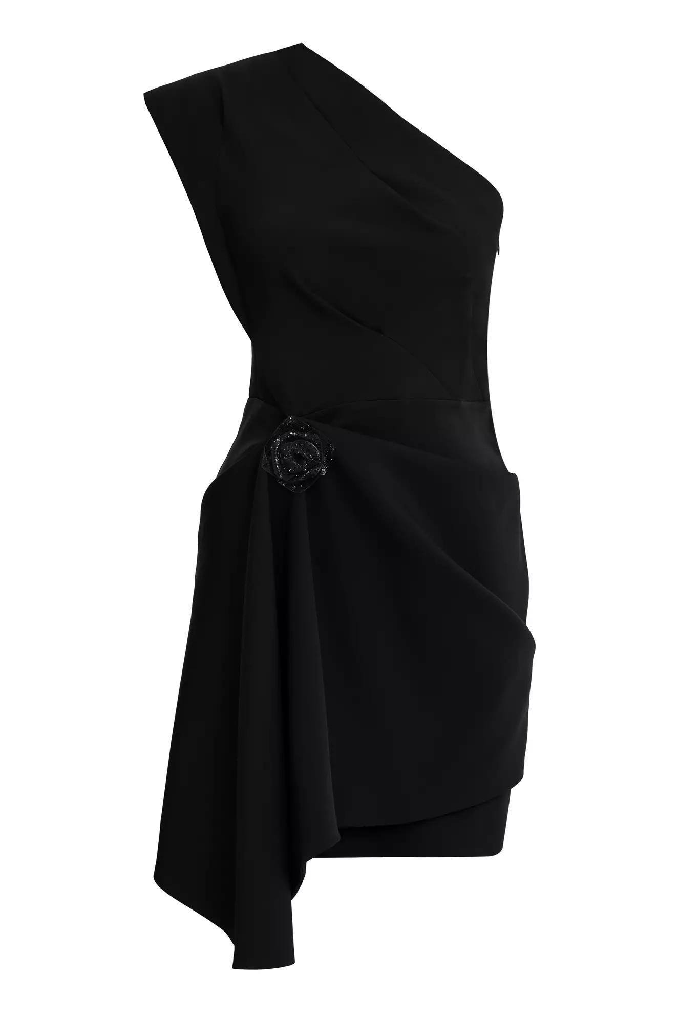 Black crepe one arm mini dress