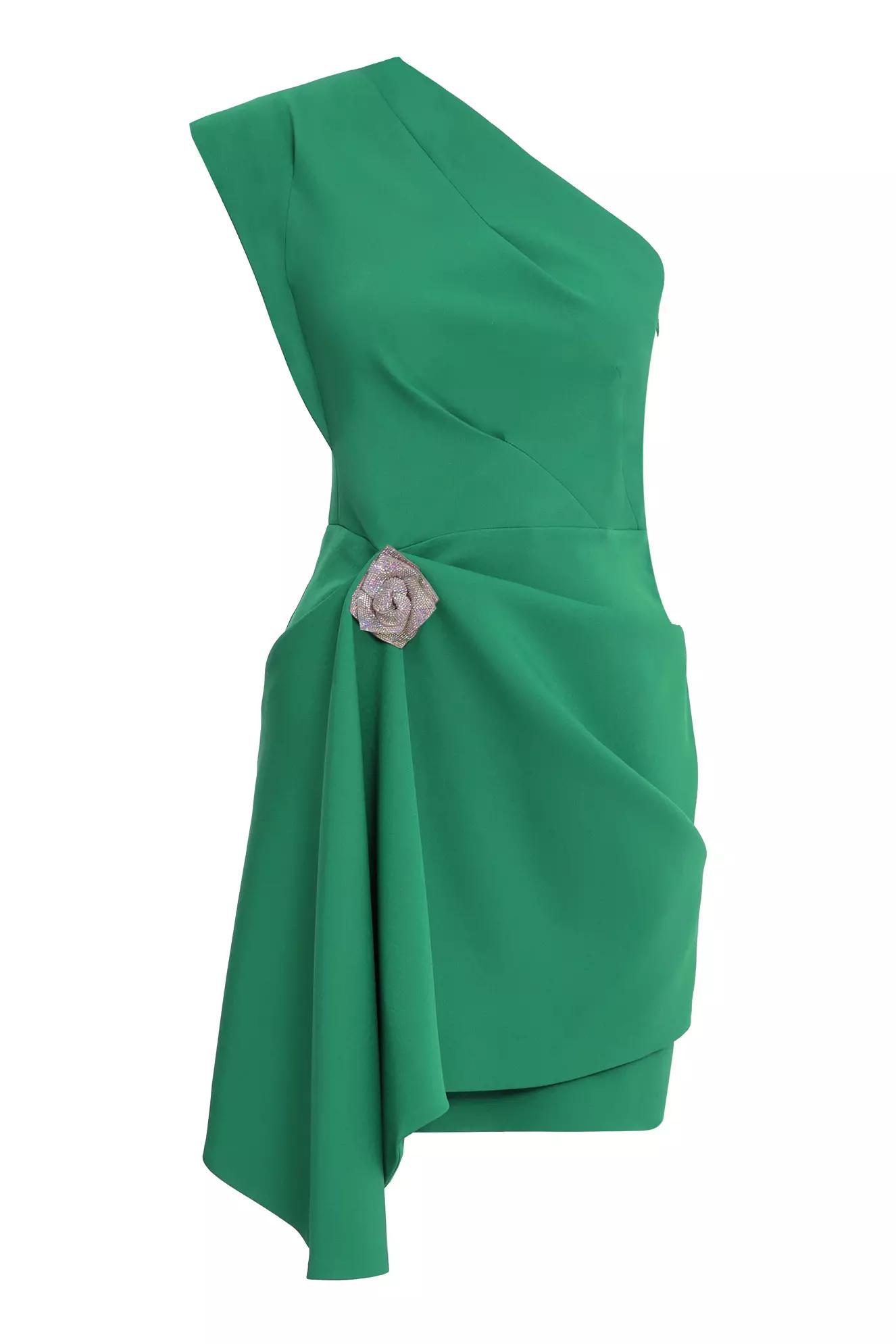 Green crepe one arm mini dress