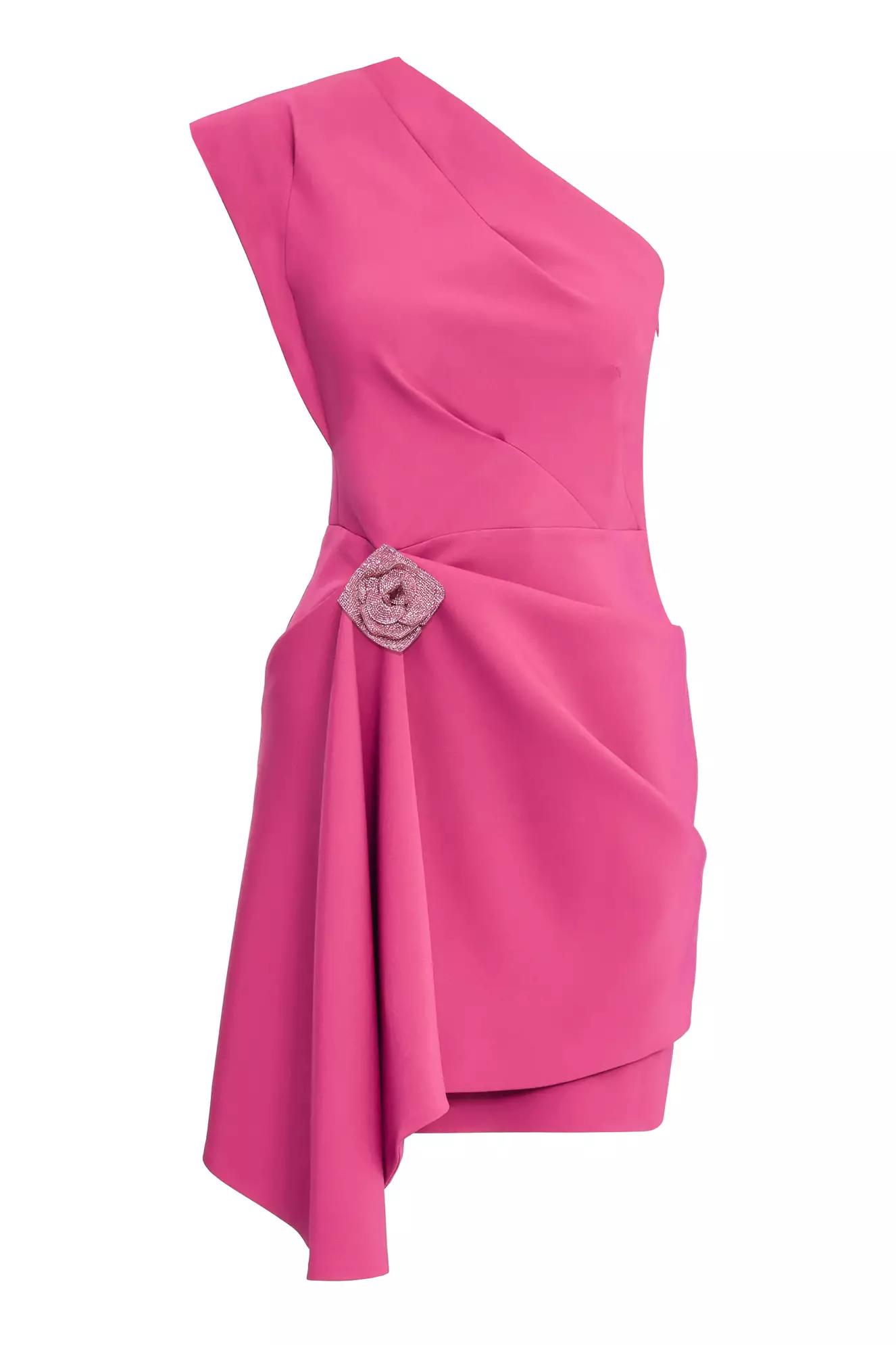 Fuchsia crepe one arm mini dress