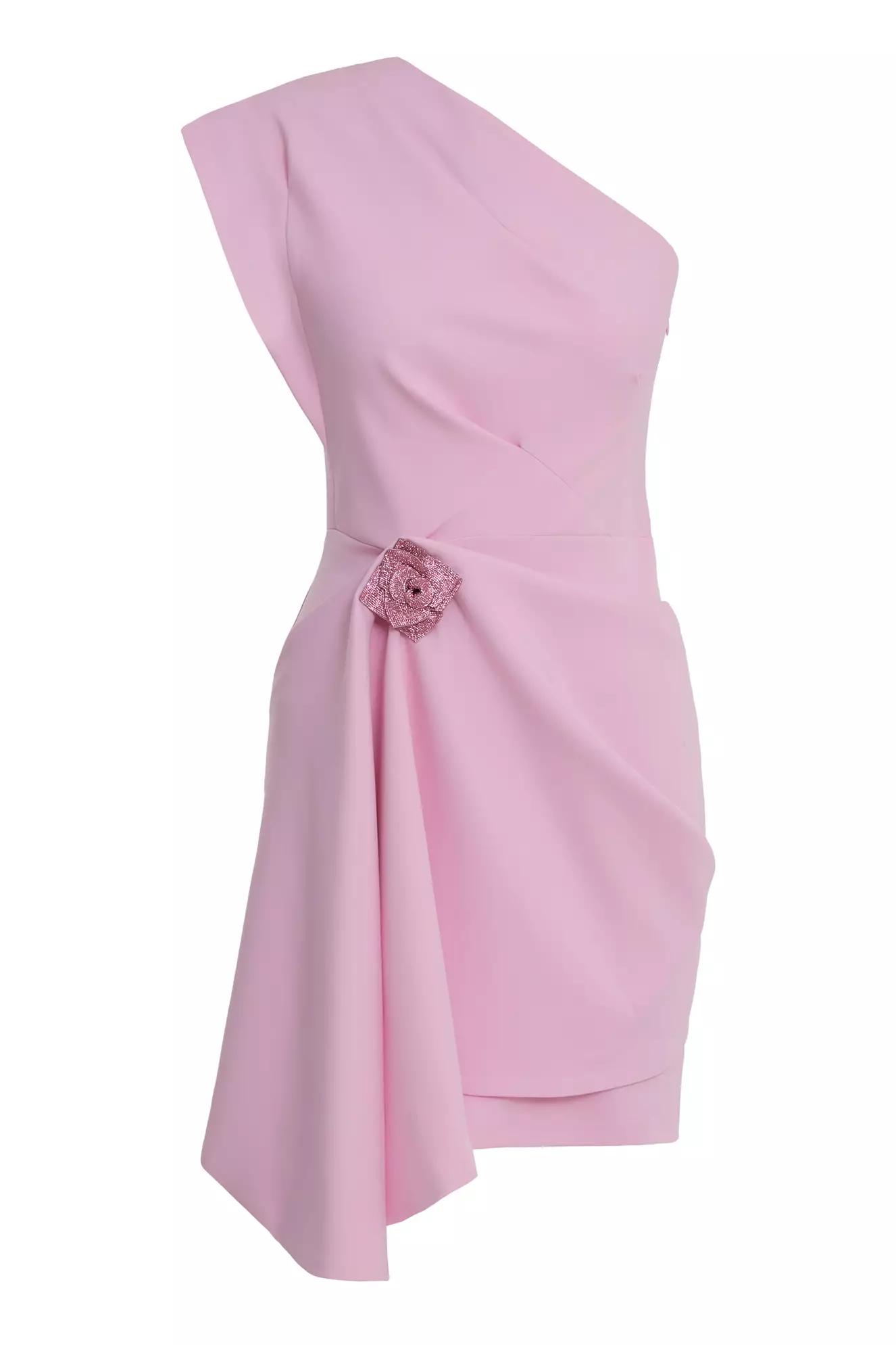 Blush crepe one arm mini dress