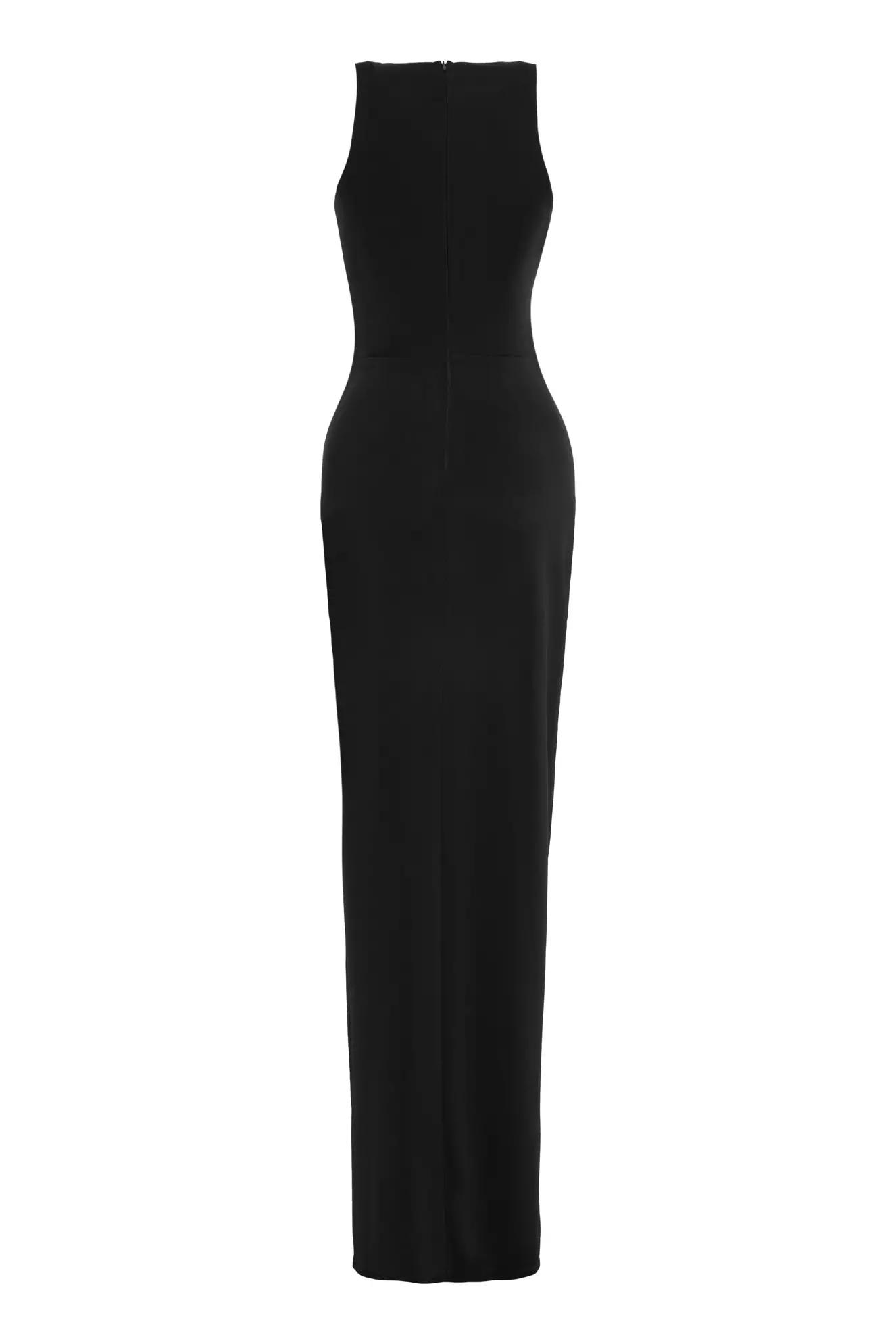 Black satin sleeveless long dress