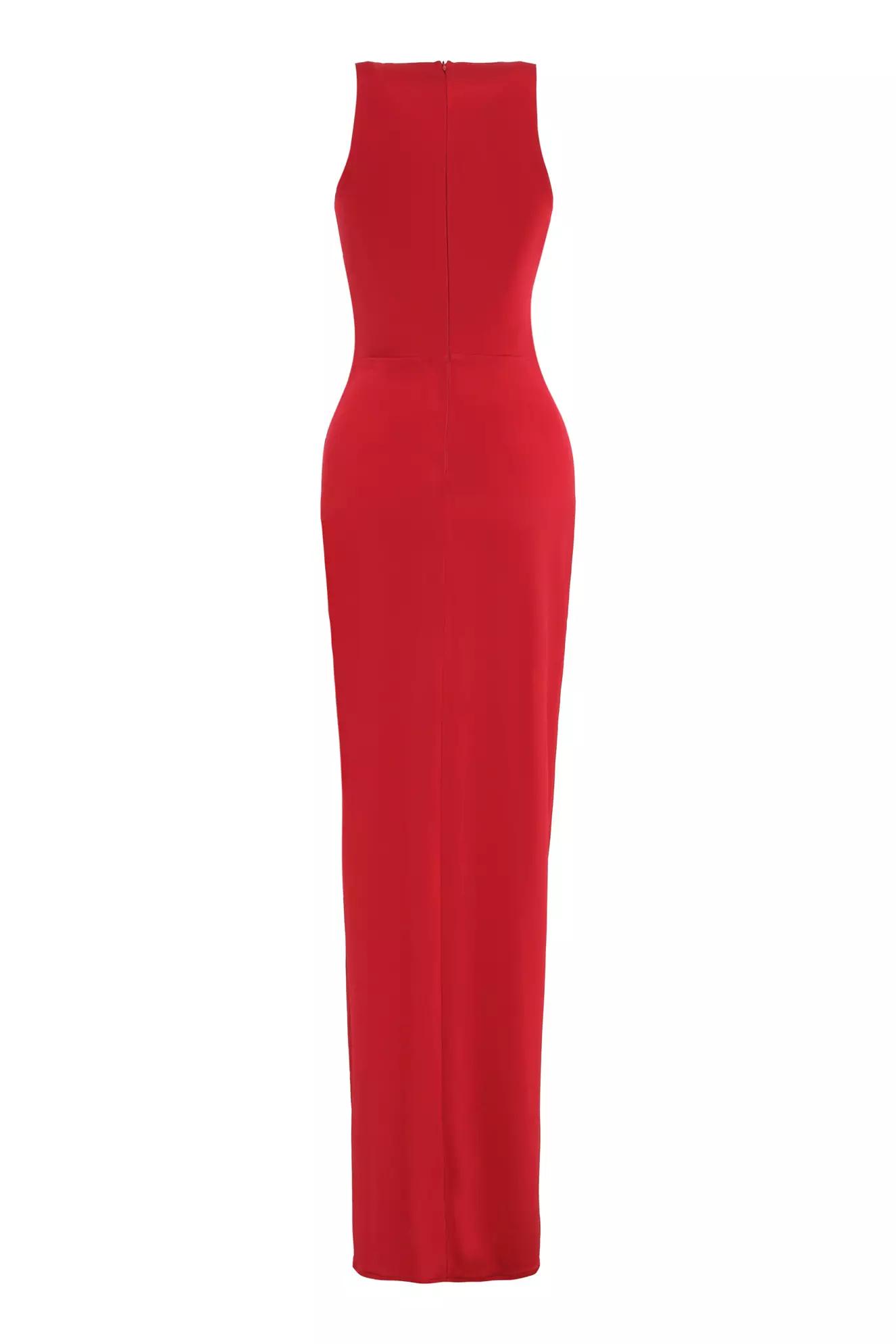 Red satin sleeveless long dress