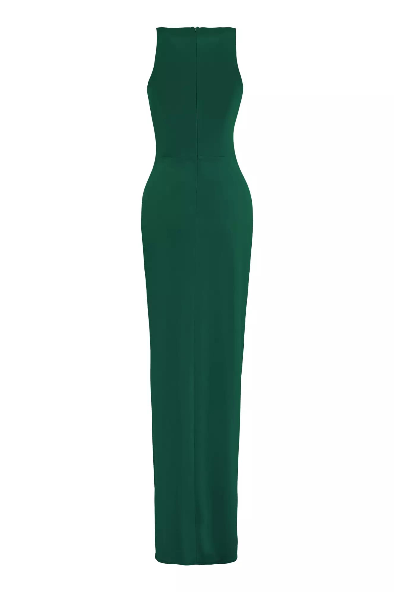 Green satin sleeveless long dress