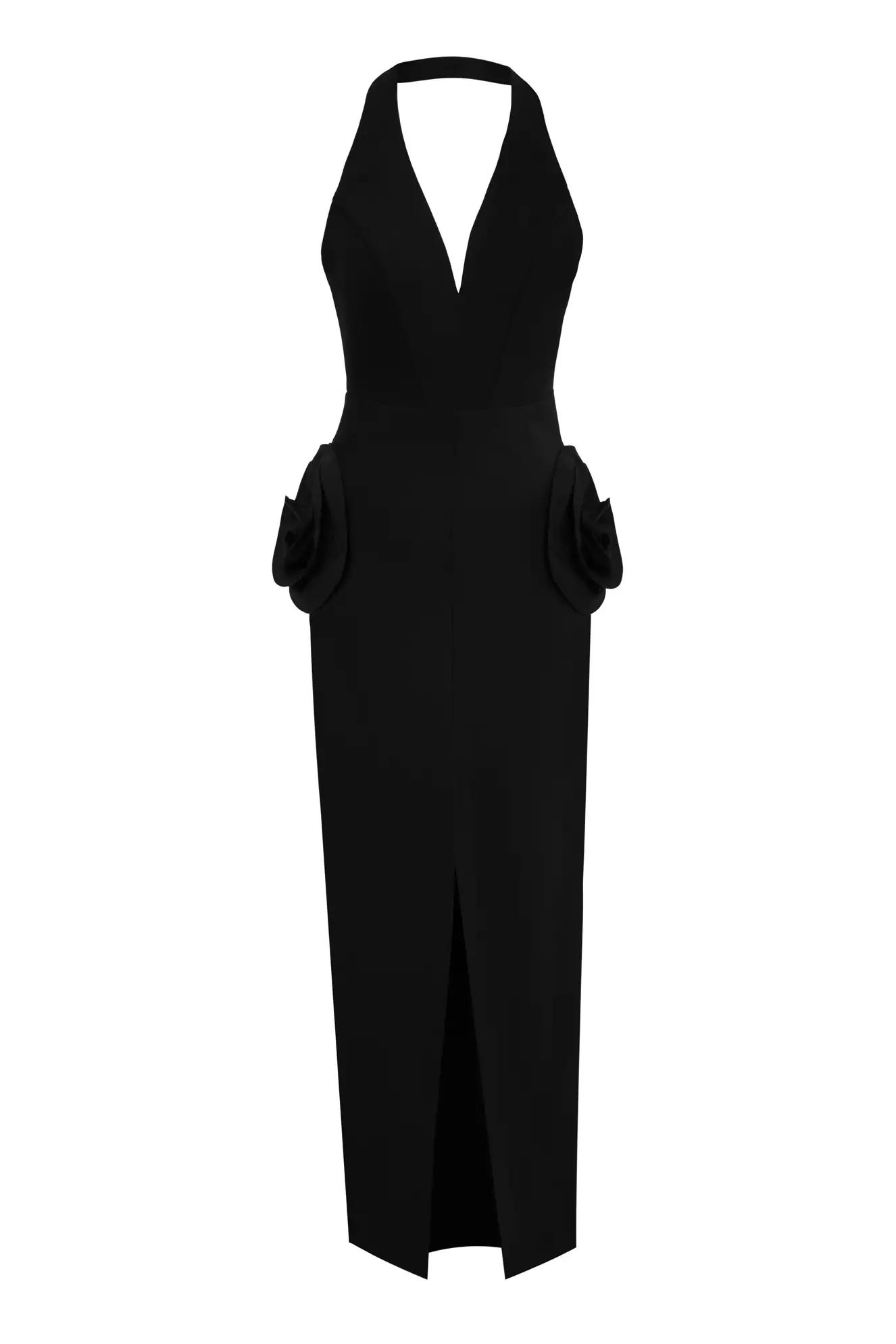 Black crepe sleeveless long dress