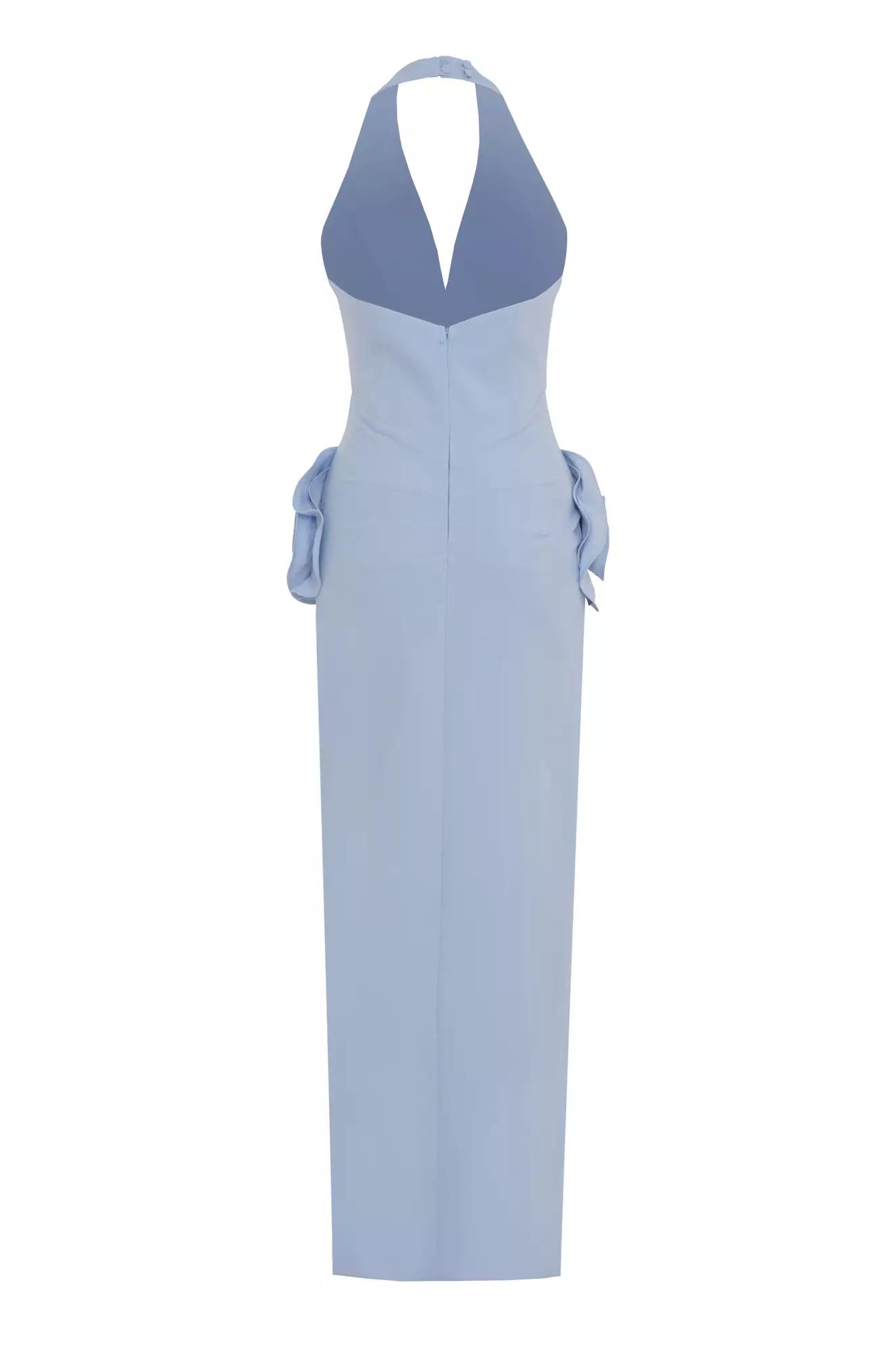 Blue crepe sleeveless long dress