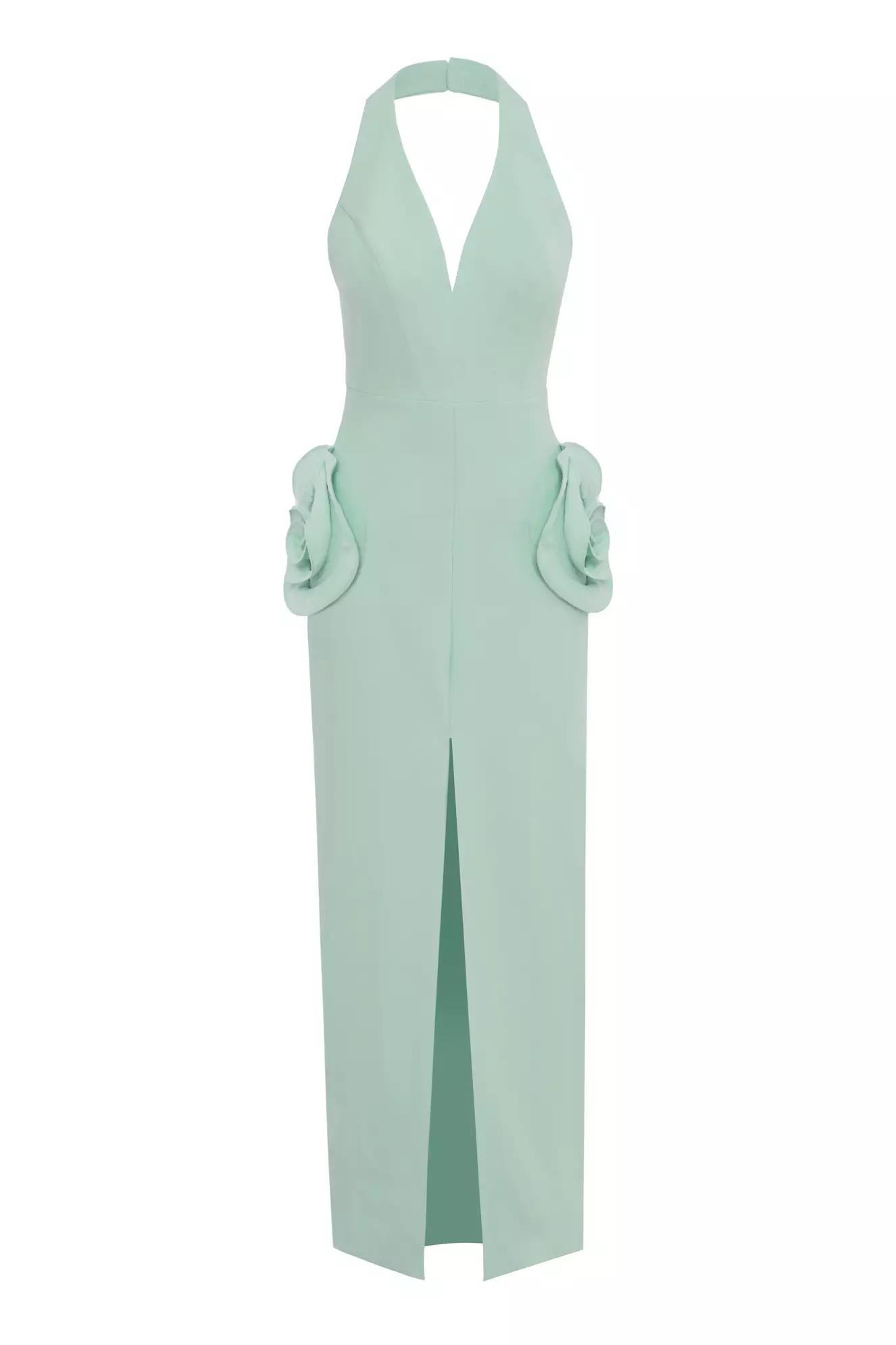 Water green crepe sleeveless long dress