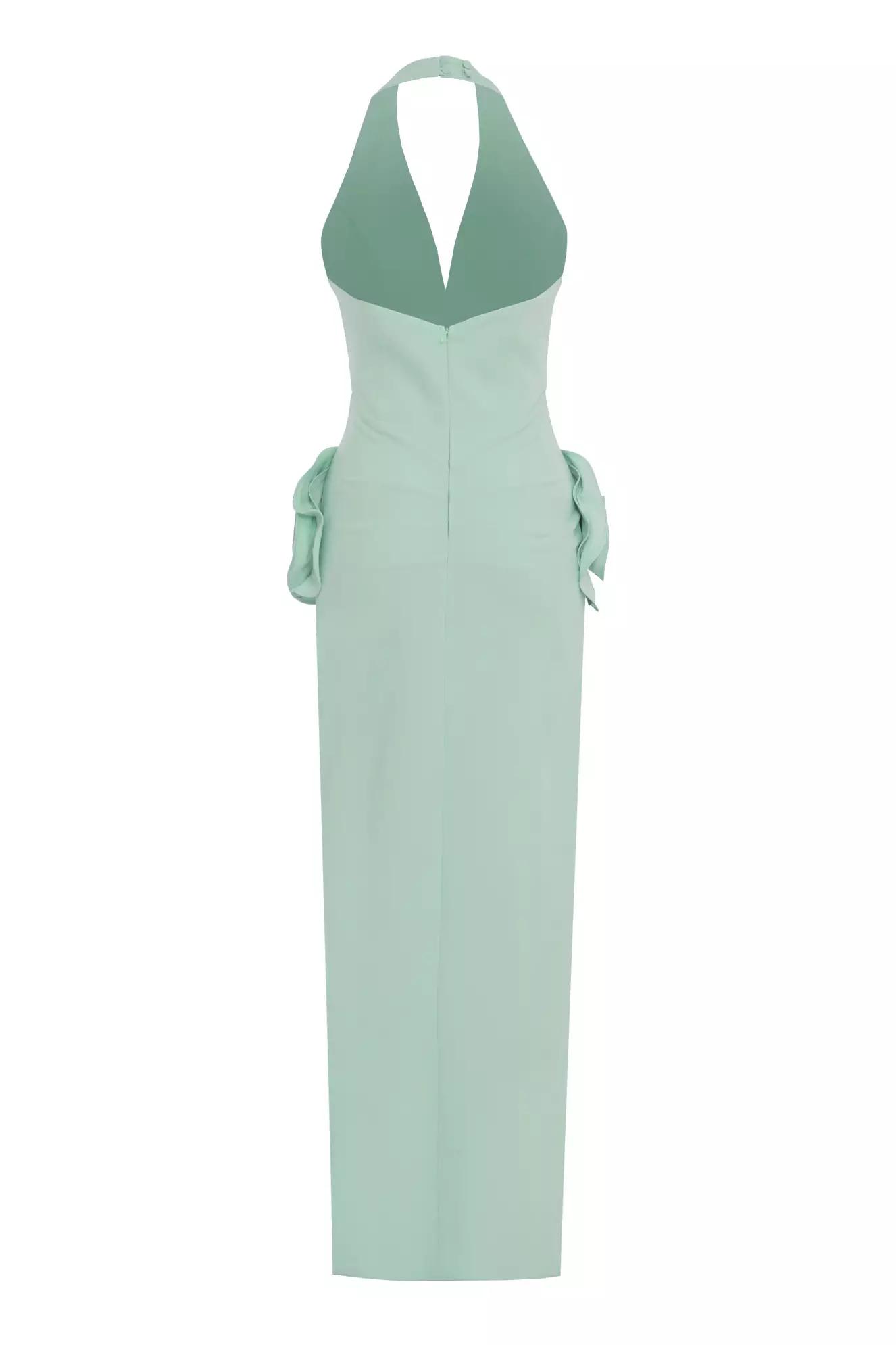 Water green crepe sleeveless long dress