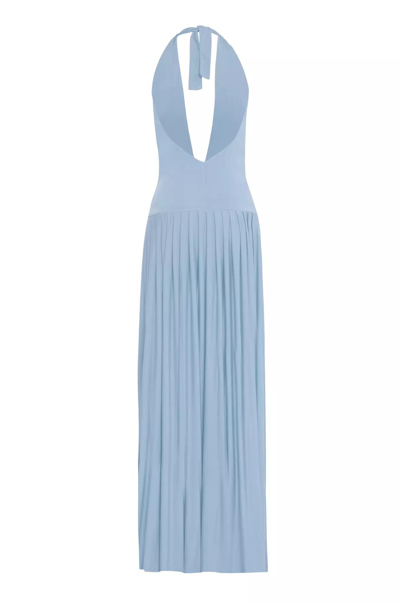 Blue knitted sleeveless long dress