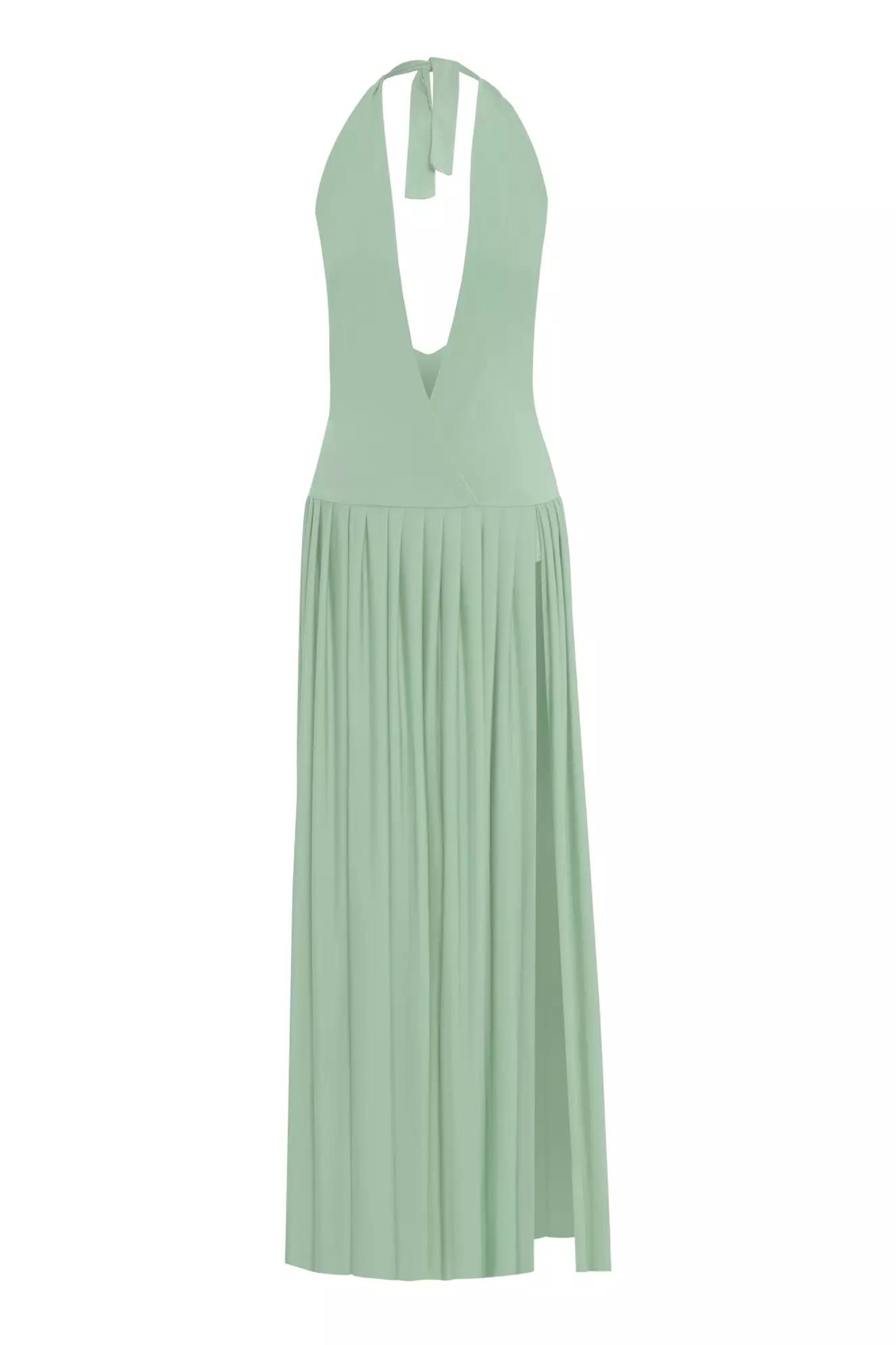 Green knitted sleeveless long dress