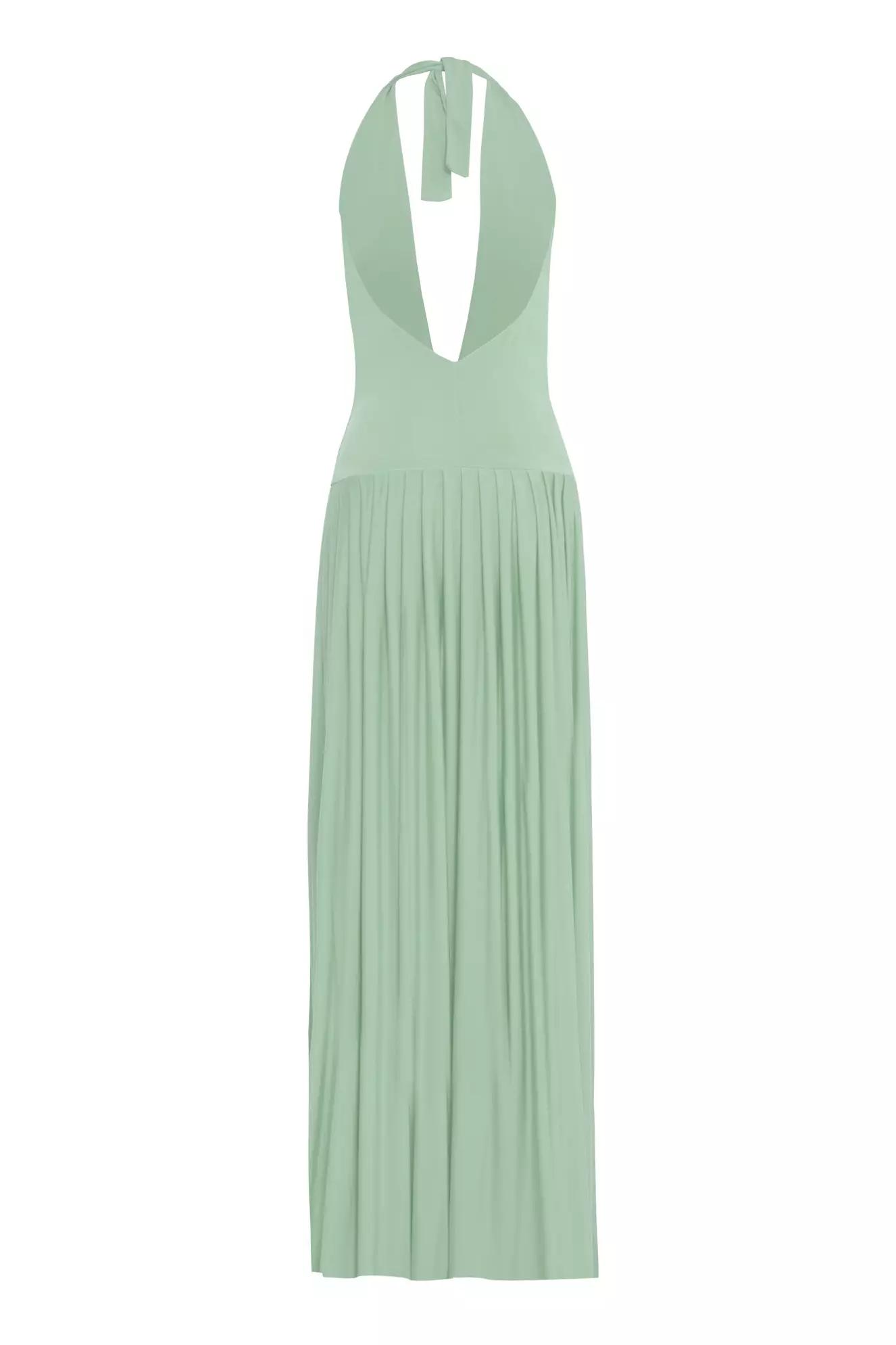 Green knitted sleeveless long dress